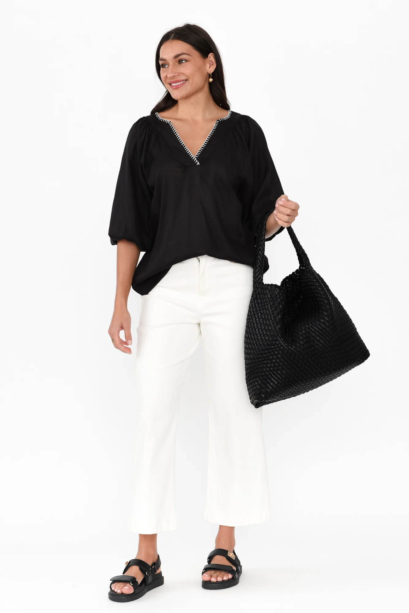 Showcase Black Contrast Stitch Top