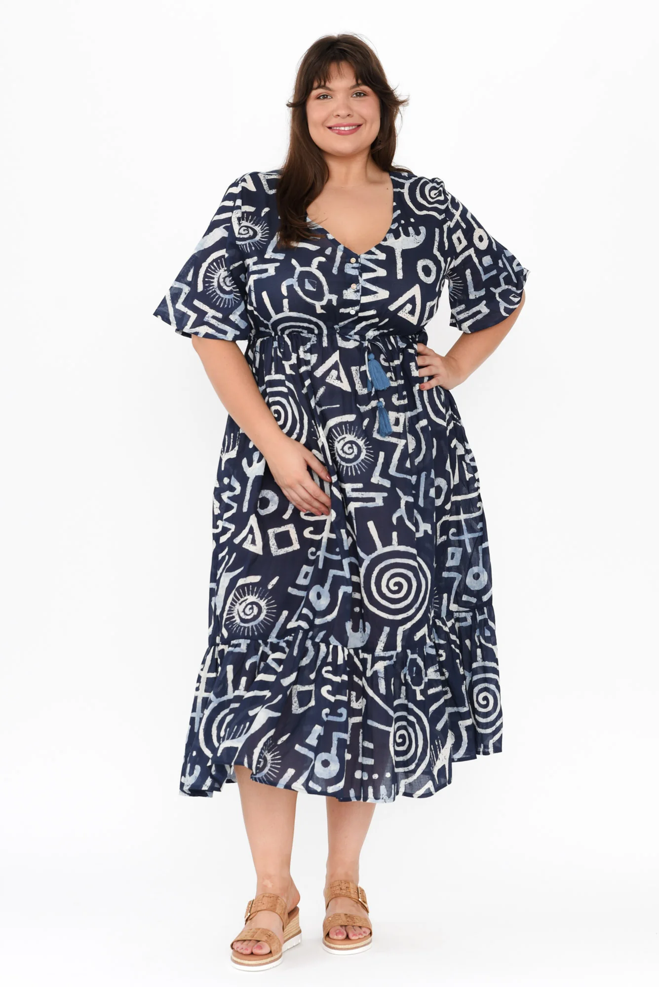Bella Blue Geo Cotton Tier Dress