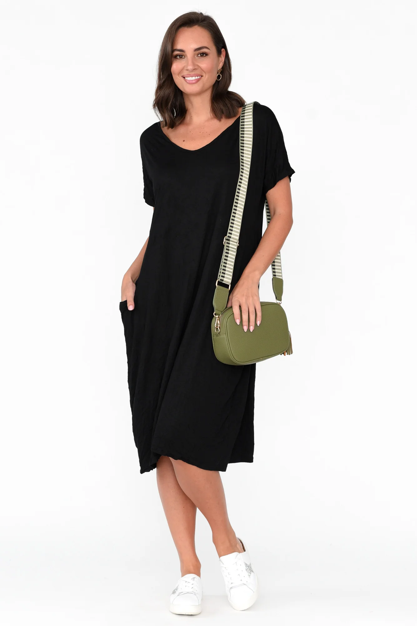 Travel Black Crinkle Cotton Dress