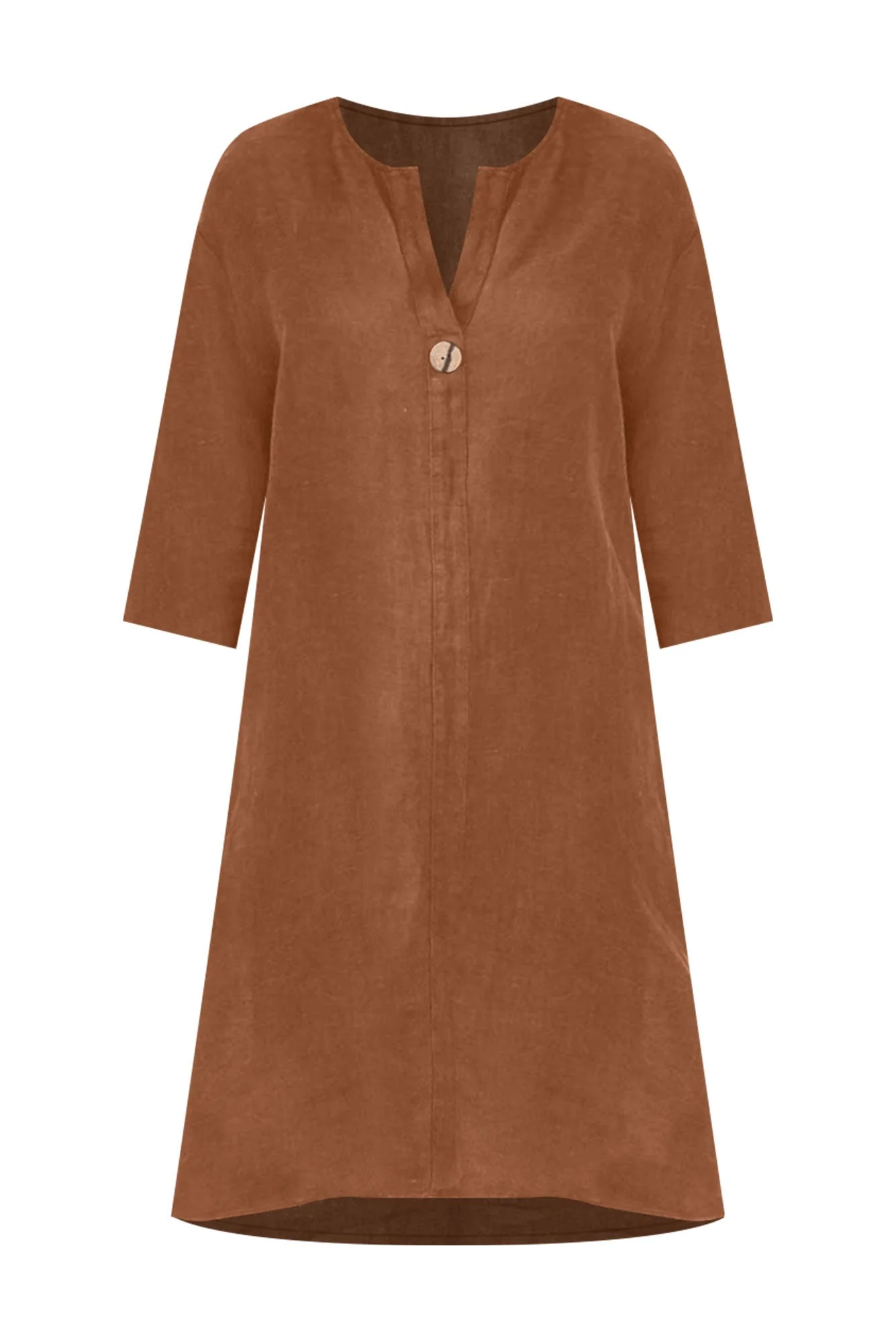 Sian Mocha Linen V Neck Dress