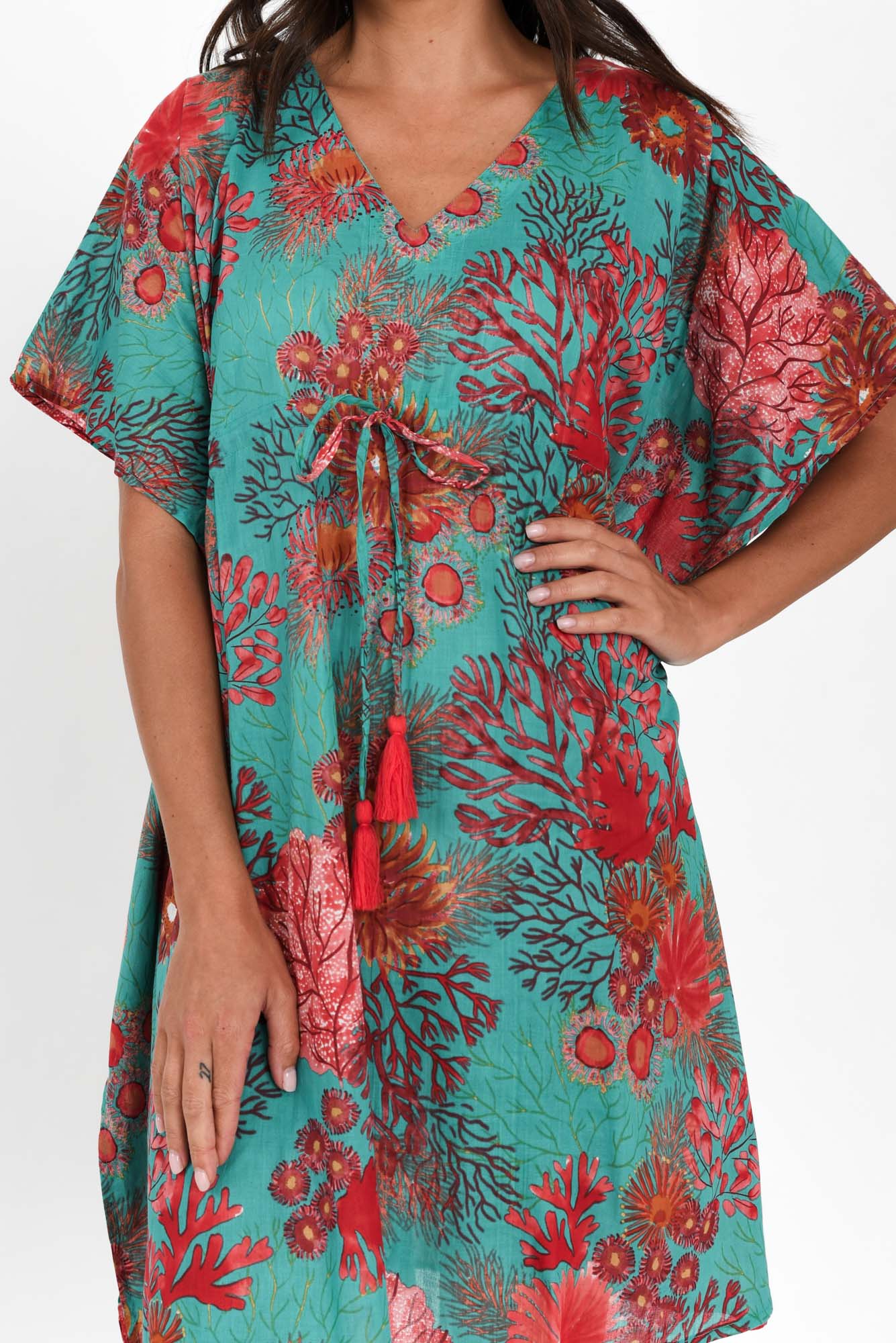 Isabel Turquoise Sea Cotton Kaftan