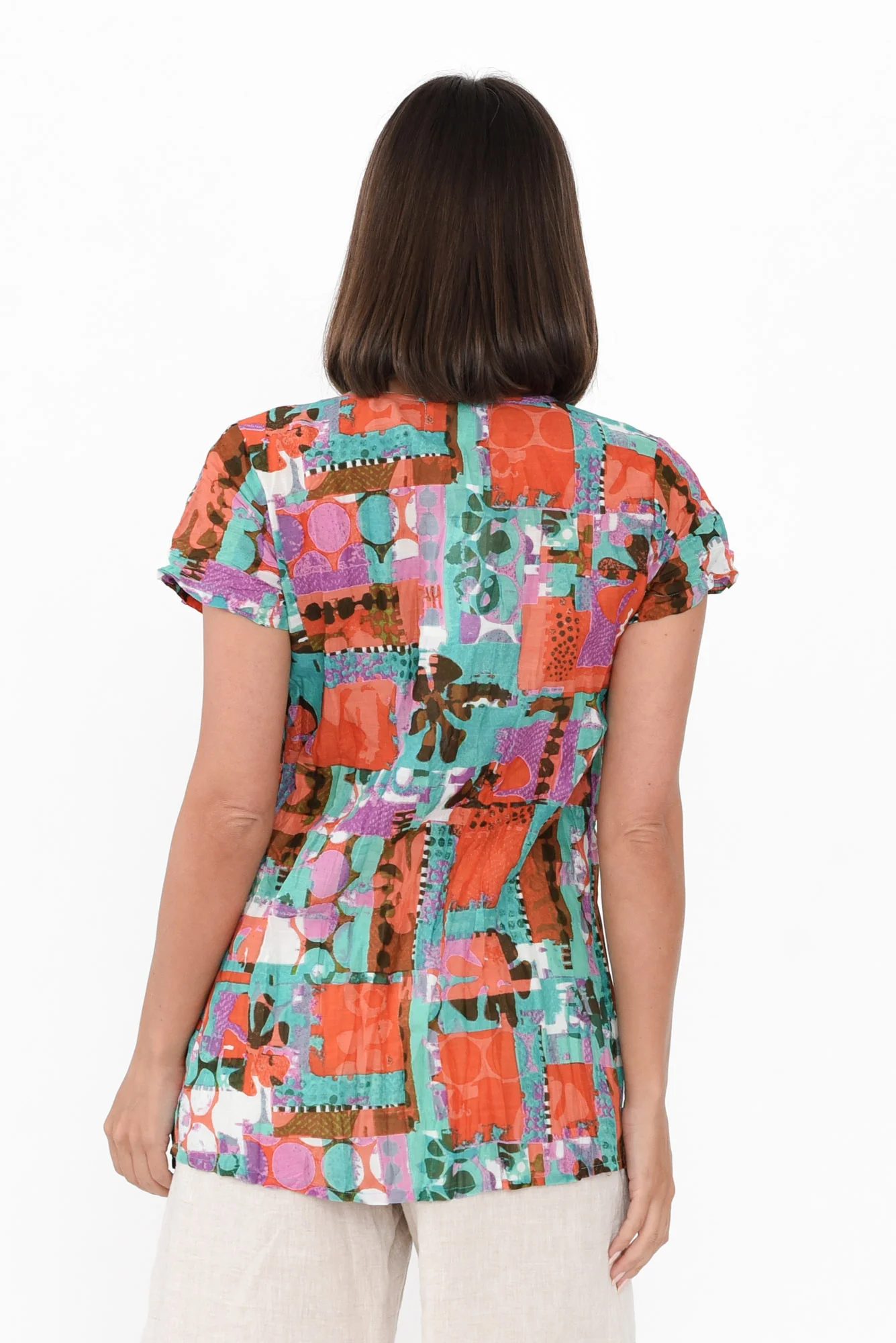 Fia Teal Patchwork Crinkle Cotton Top