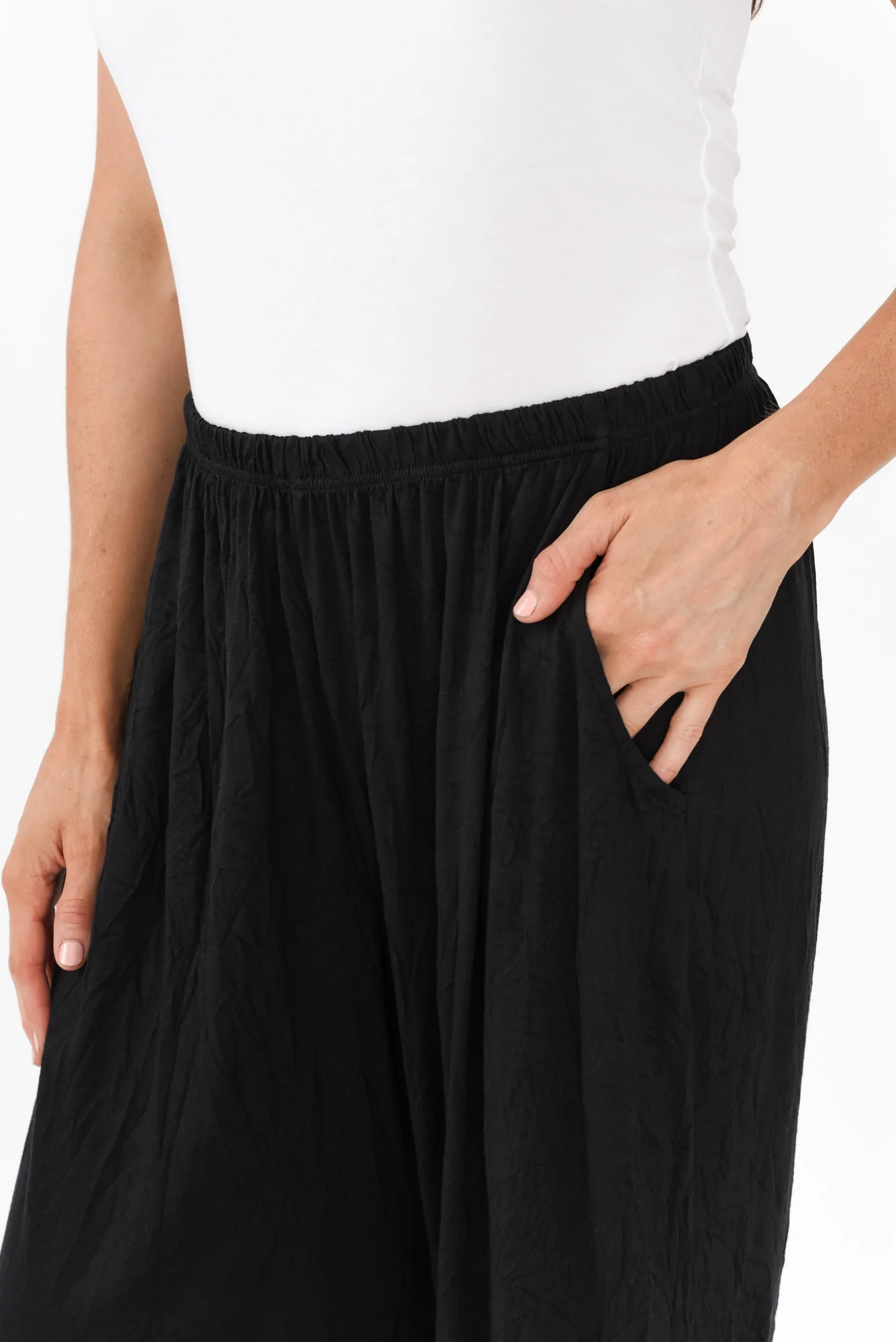 Lira Black Crinkle Cotton Wide Leg Pants