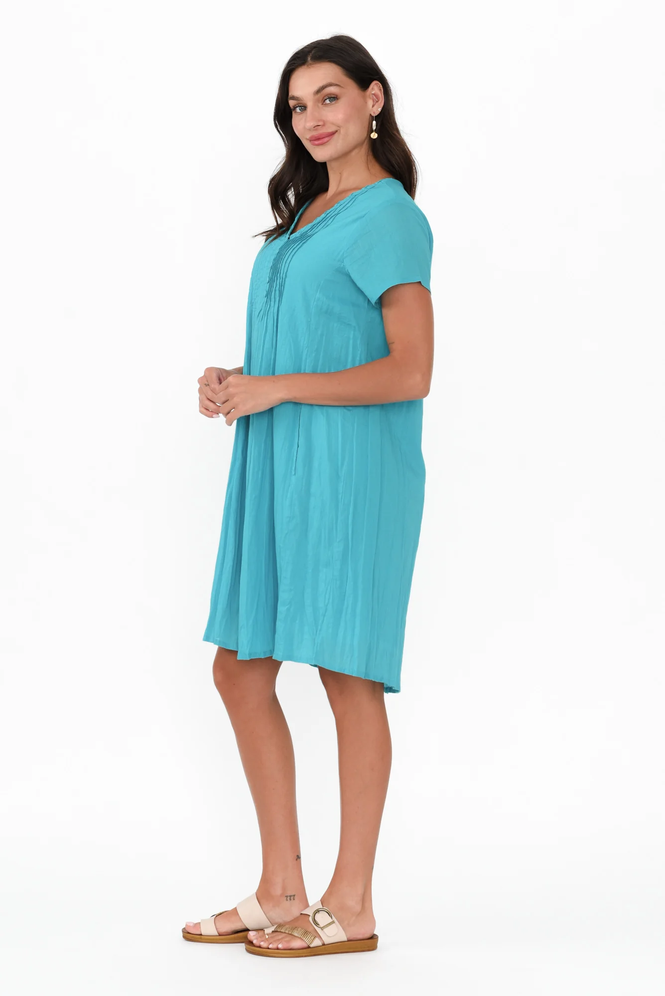 Sabina Sky Blue Crinkle Cotton Dress