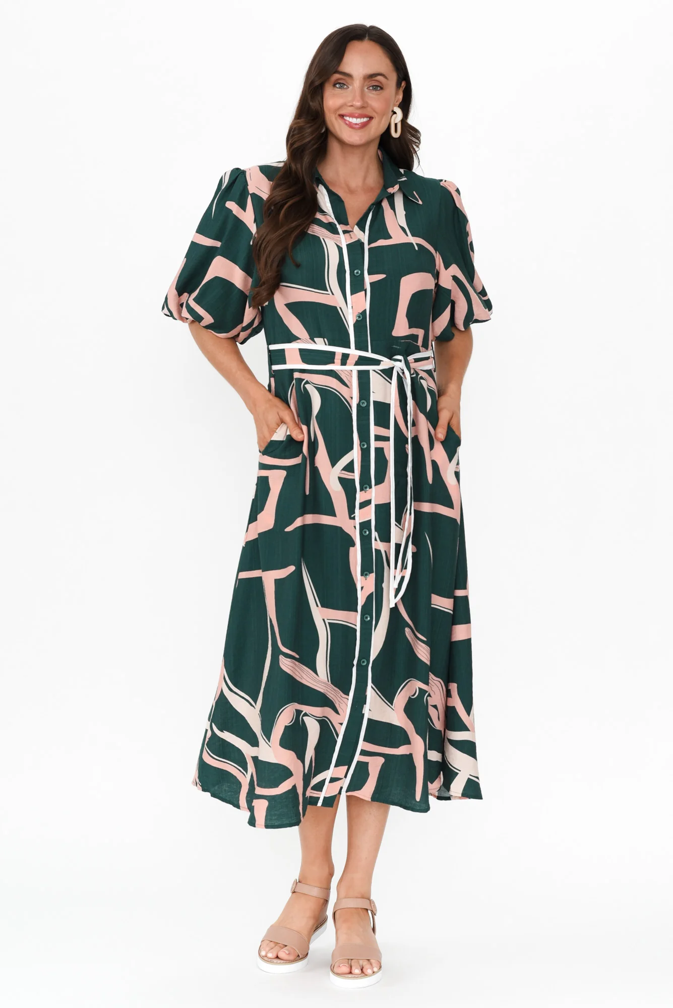 Bimini Green Geo Cotton Blend Dress