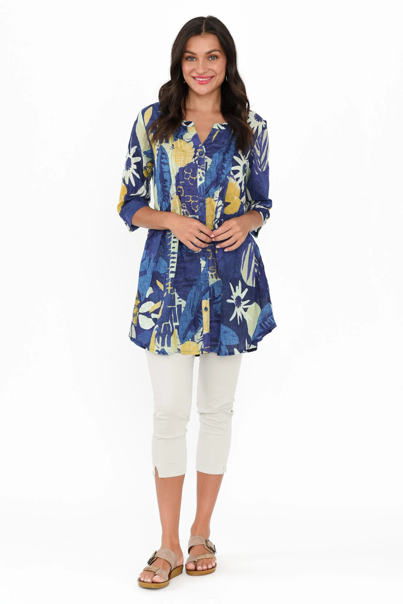 Indra Blue Abstract Cotton Tunic Top