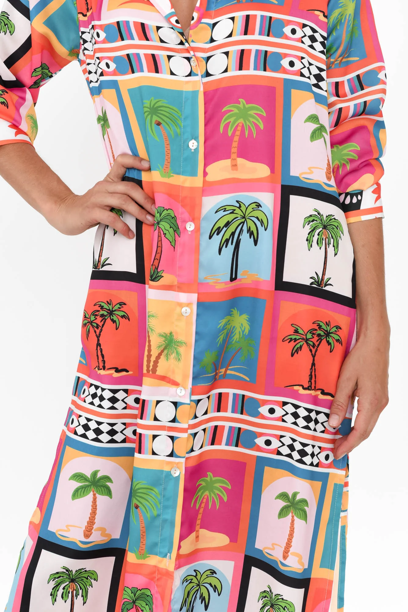 Shayli Pink Tropical Shirt Dress