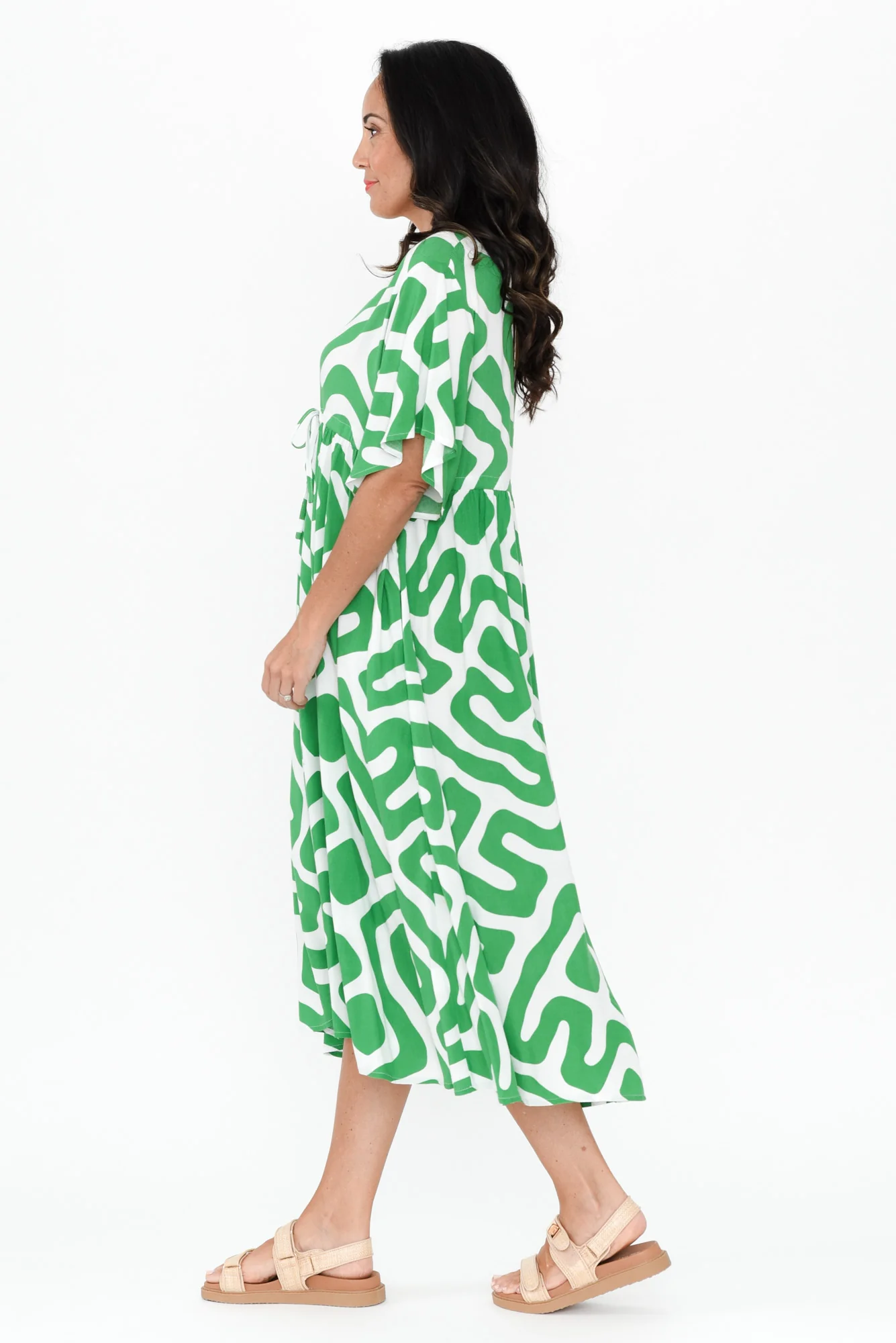 Jennifer Green Geo Flutter Sleeve Dress