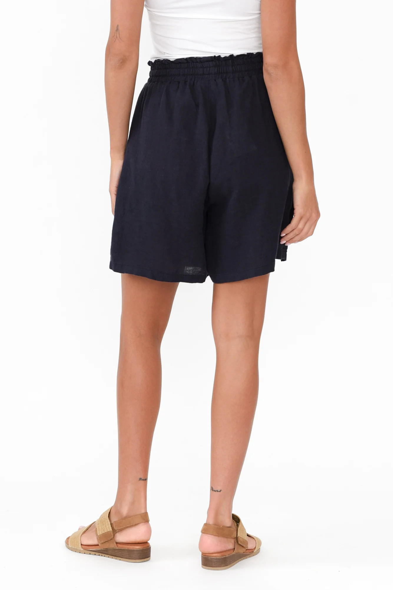 Astoria Navy Linen Drawstring Shorts