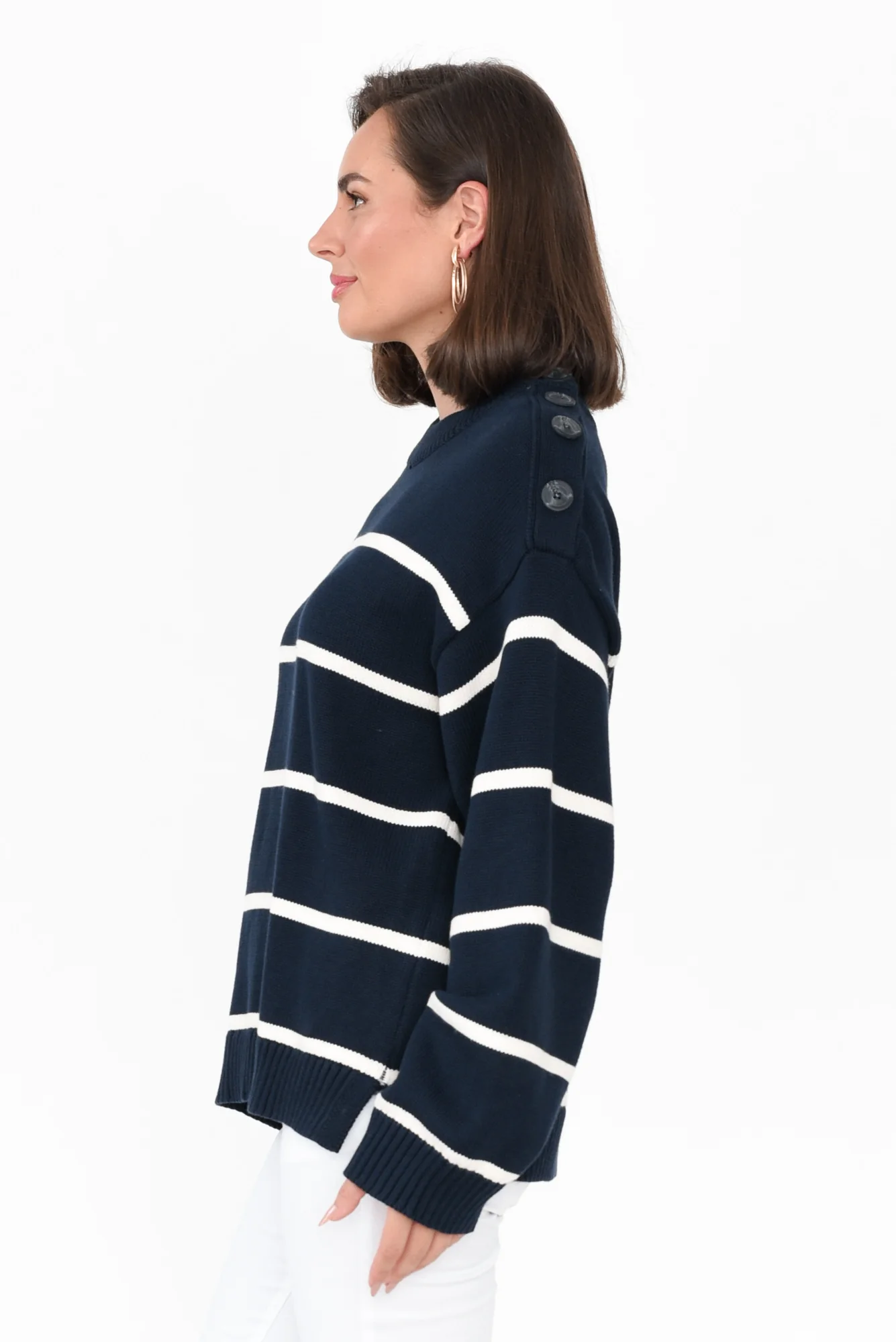 Iris Navy Stripe Cotton Knit Jumper