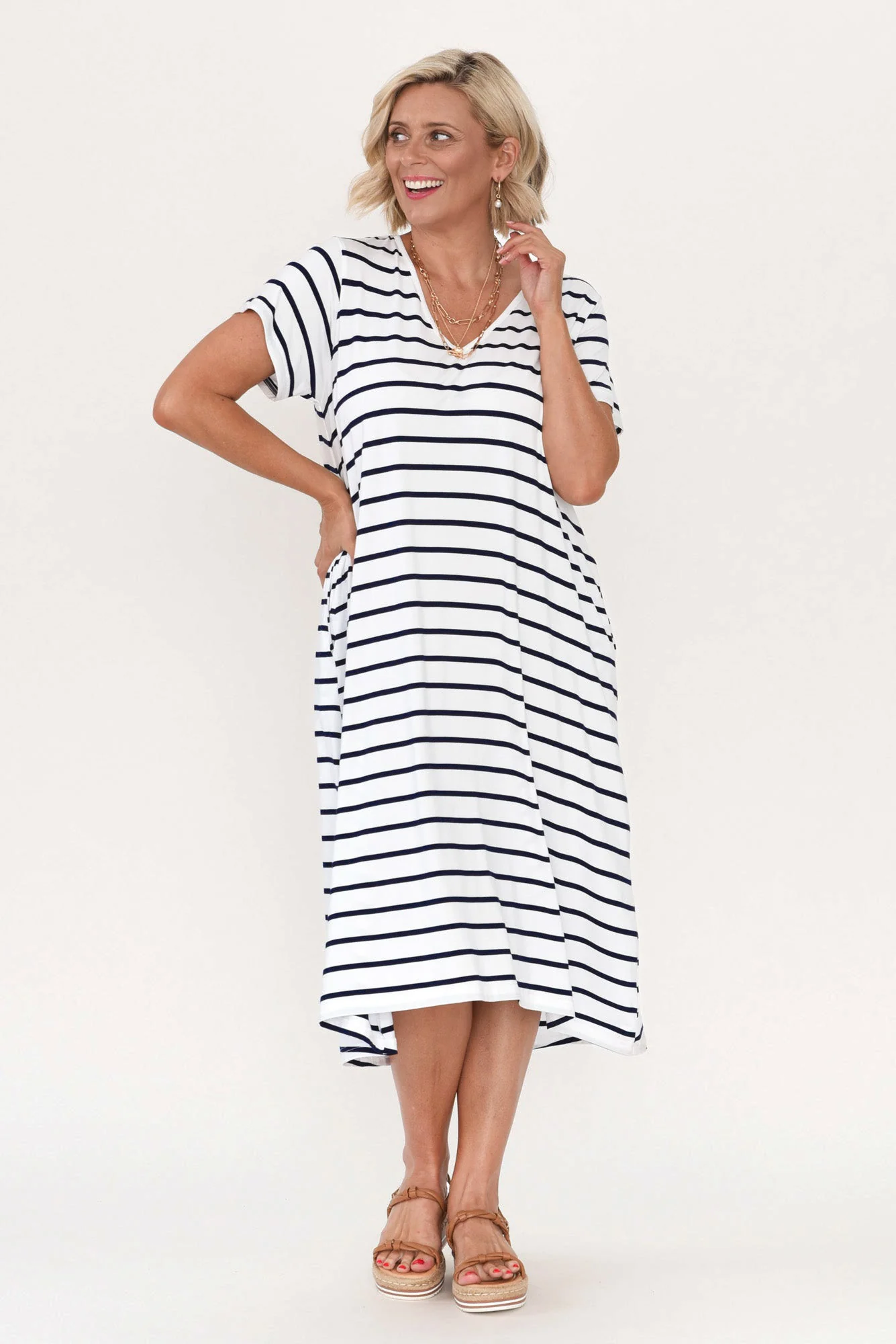 Tiffany White Stripe Bamboo Tee Dress