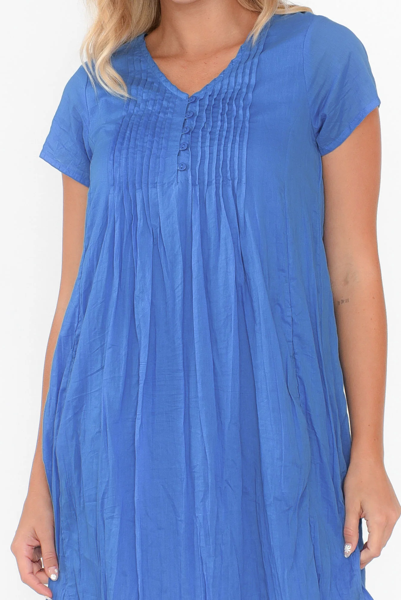 Sabina Blue Crinkle Cotton Dress