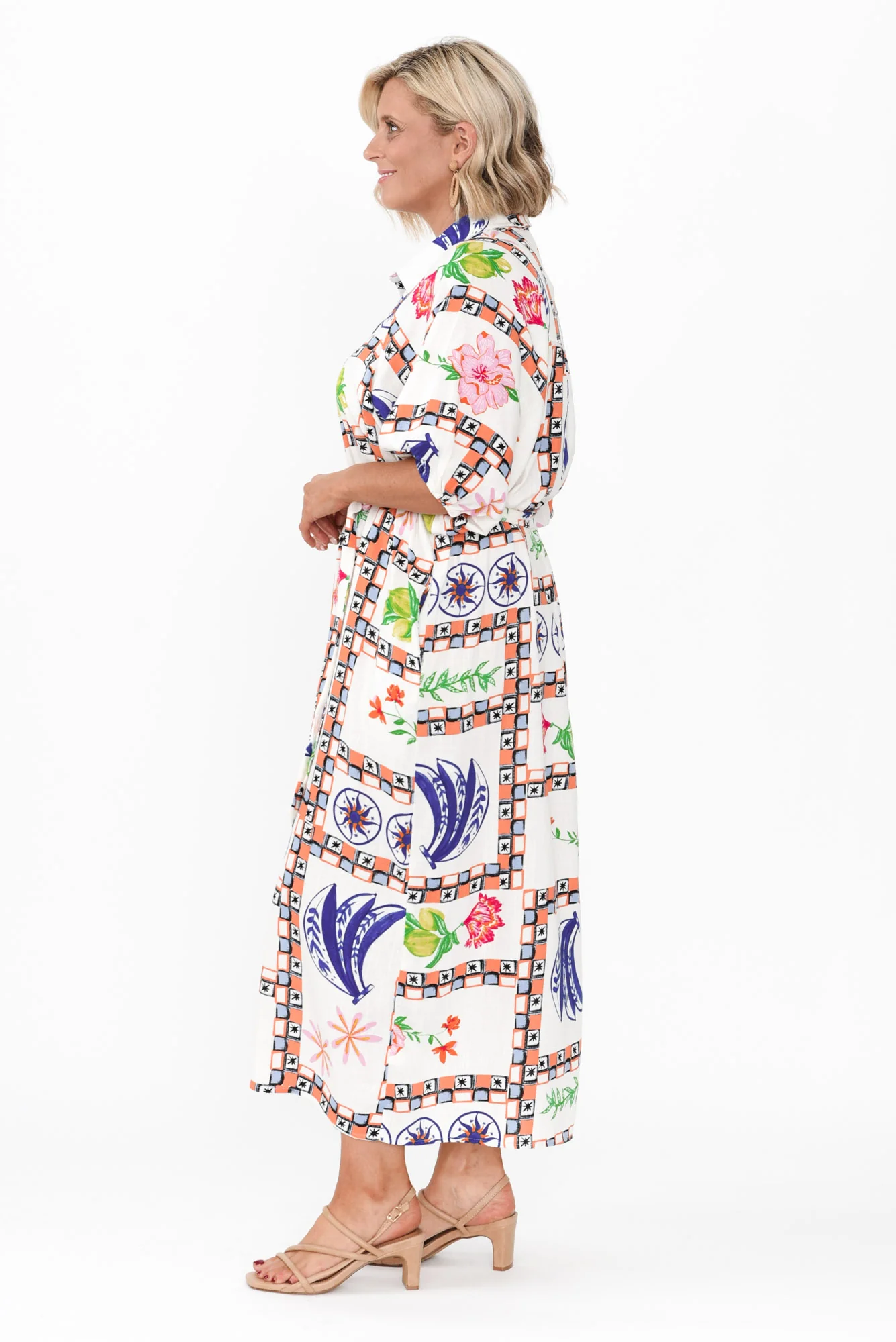 Vixen White Abstract Linen Blend Dress