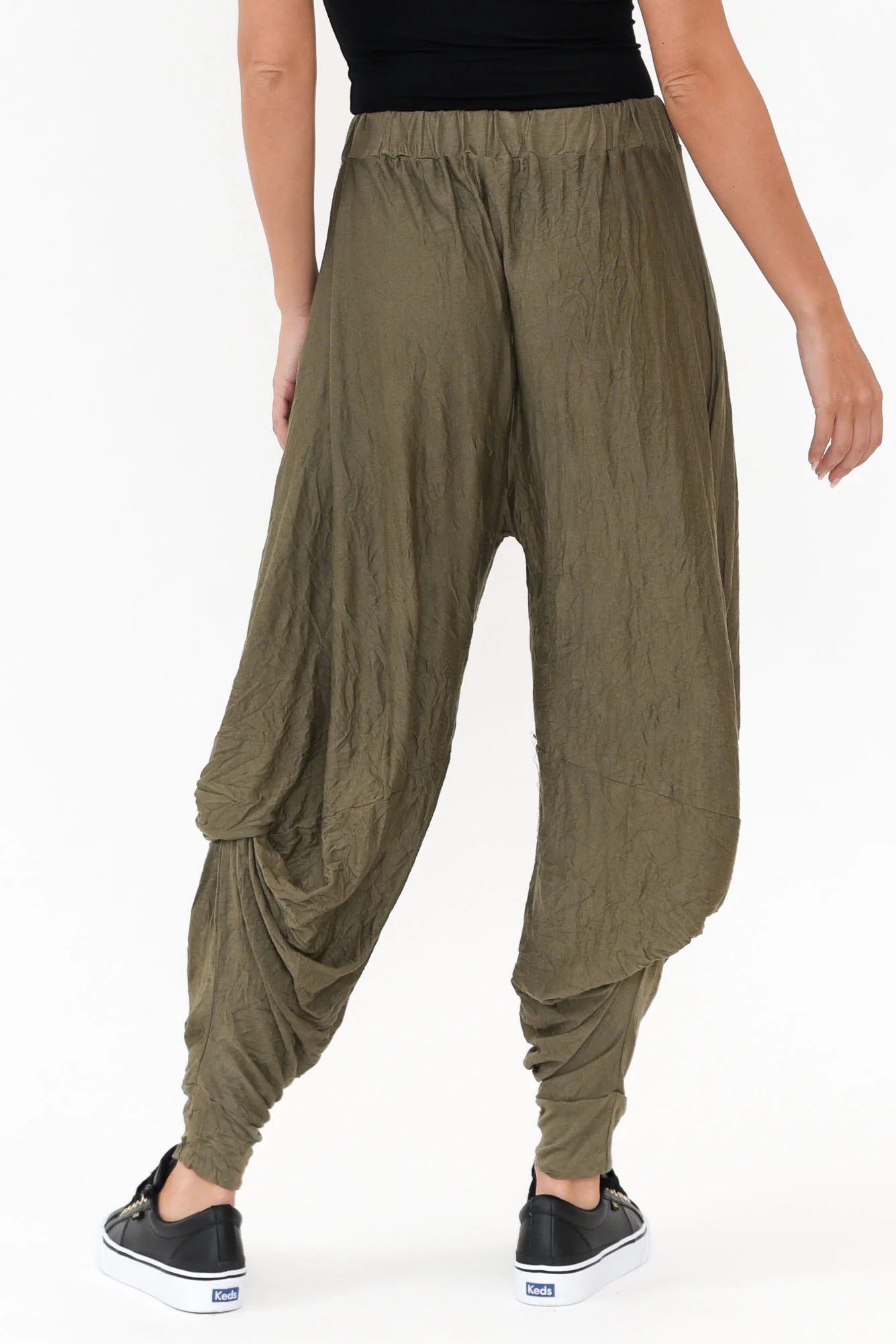 Khaki Crinkle Cotton Cloud Pants