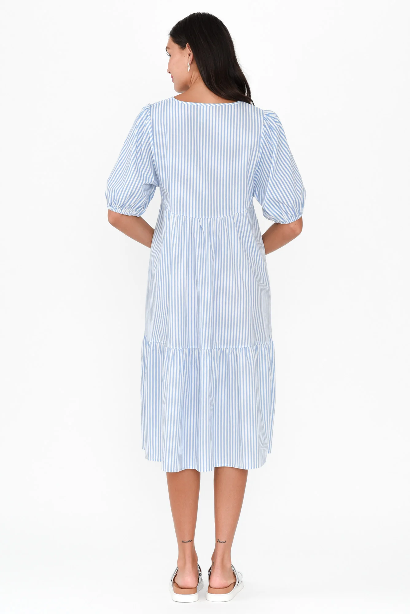 Zariah Blue Stripe Cotton Tier Dress