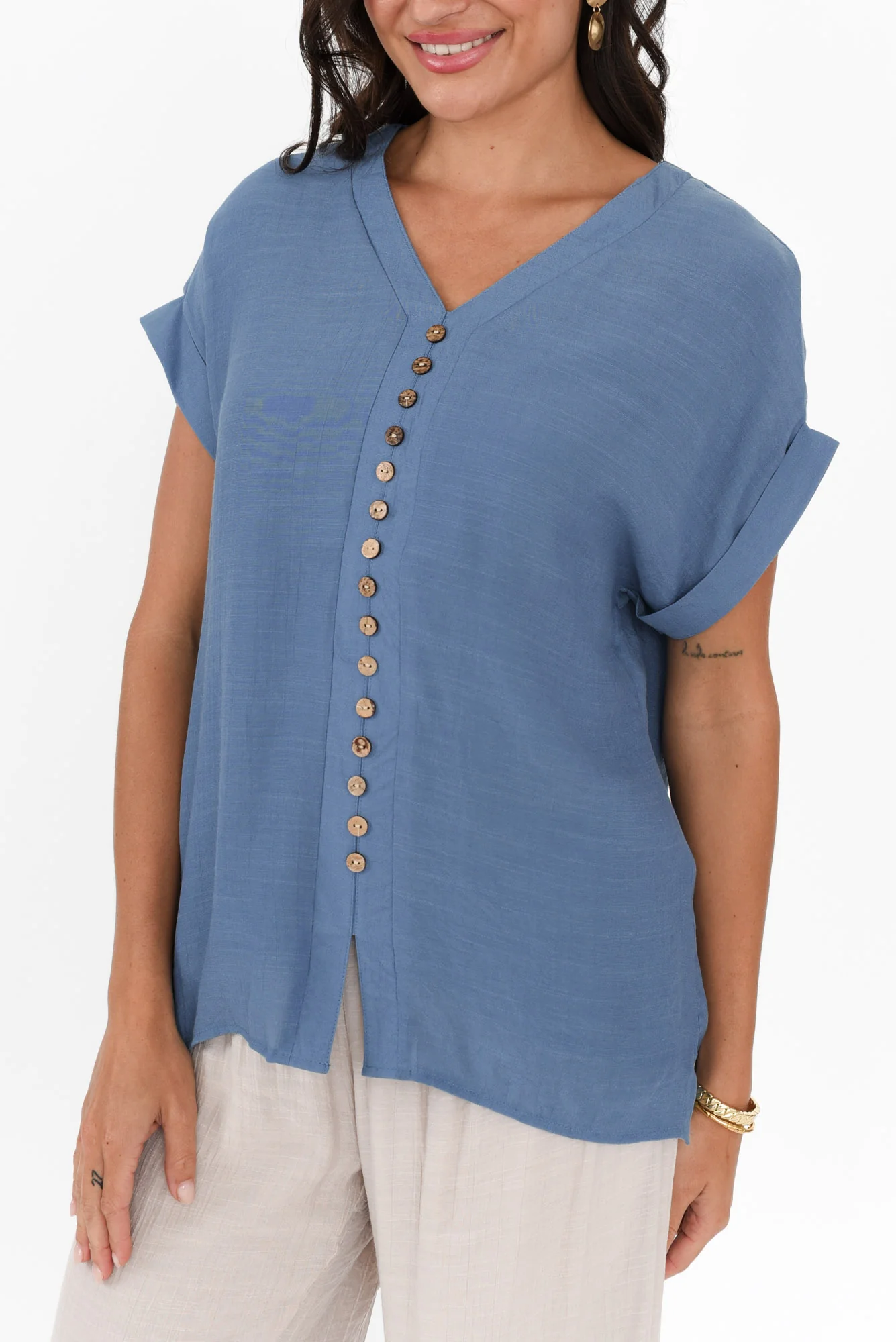 Miray Steel Button Top