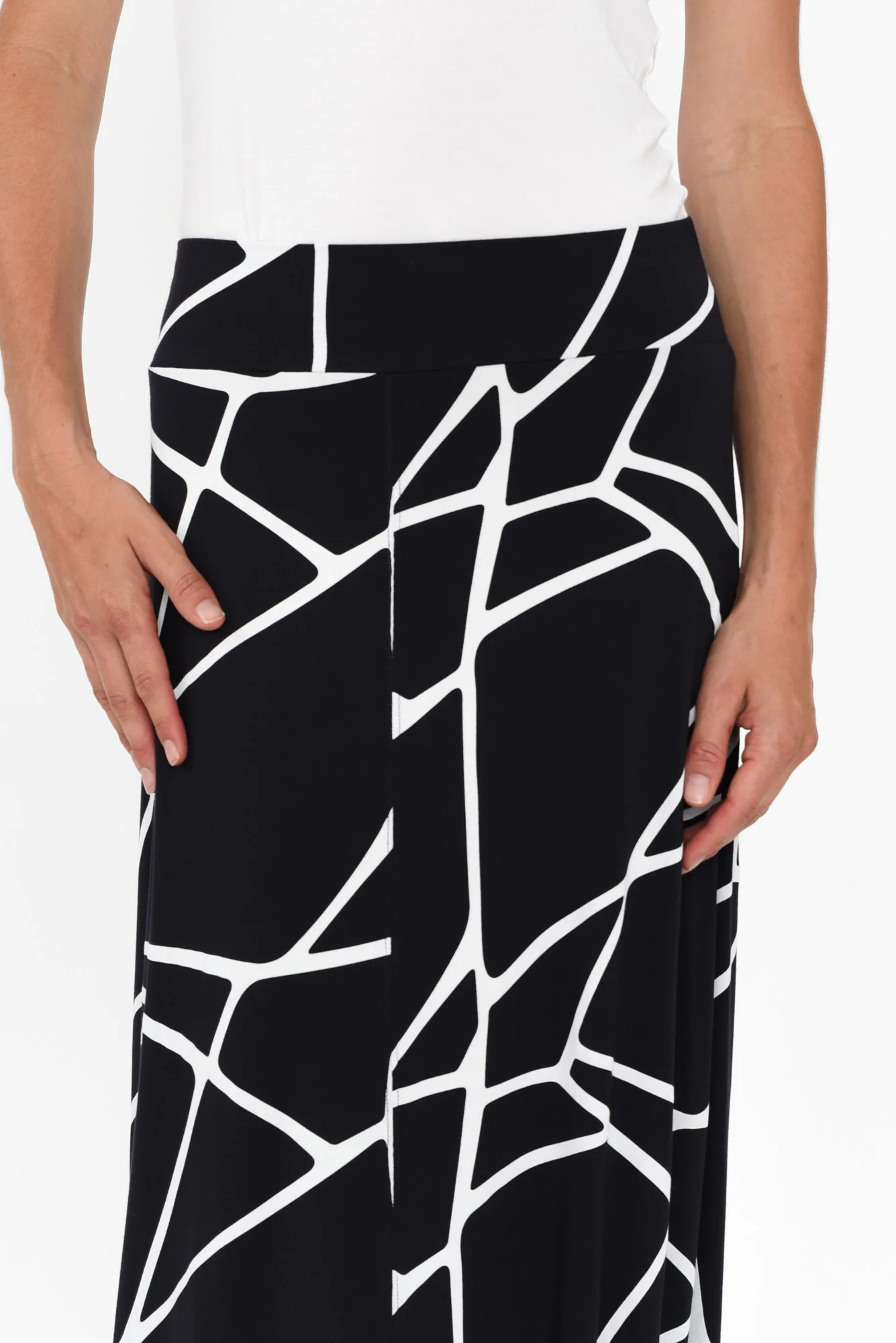 Navy Marble Micro Modal Long Panel Skirt