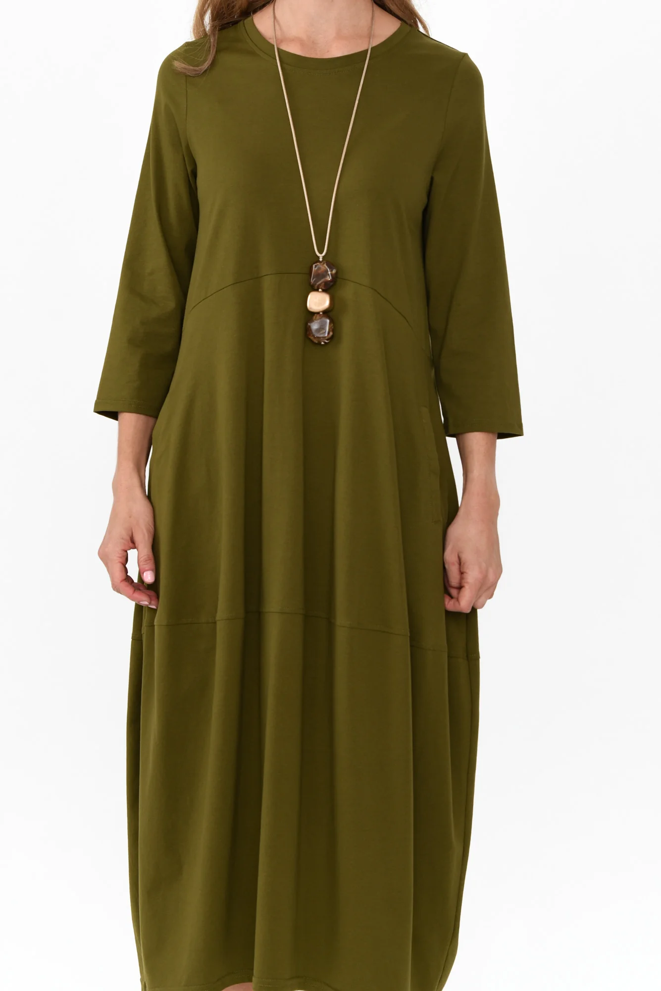 Marlyn Olive Cotton Blend Balloon Dress