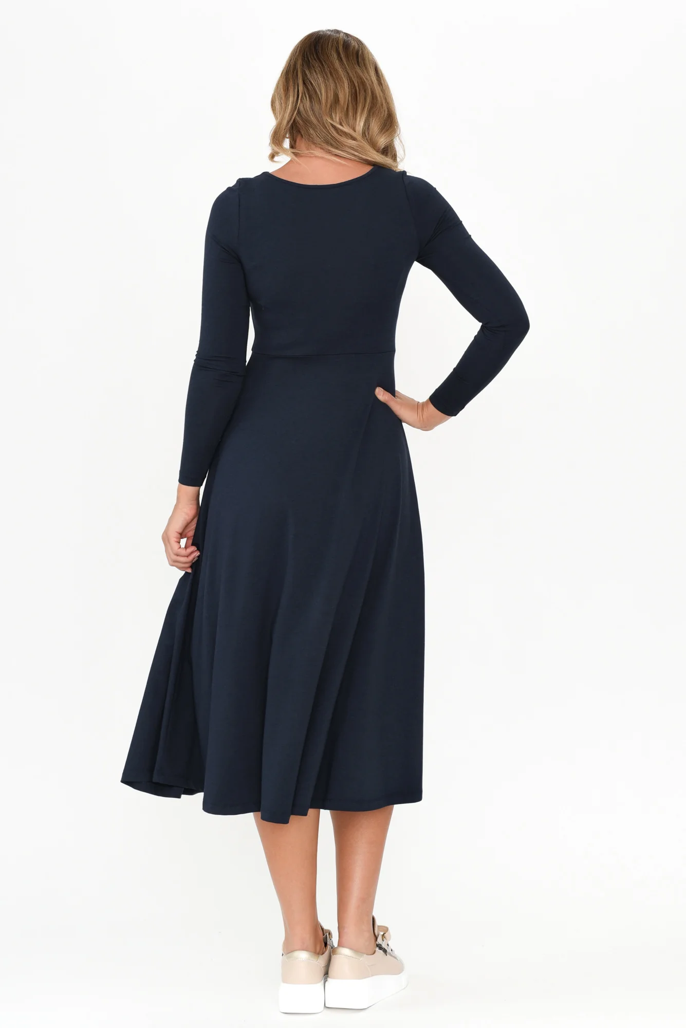 Olivia Dark Navy Bamboo Sleeved Dress