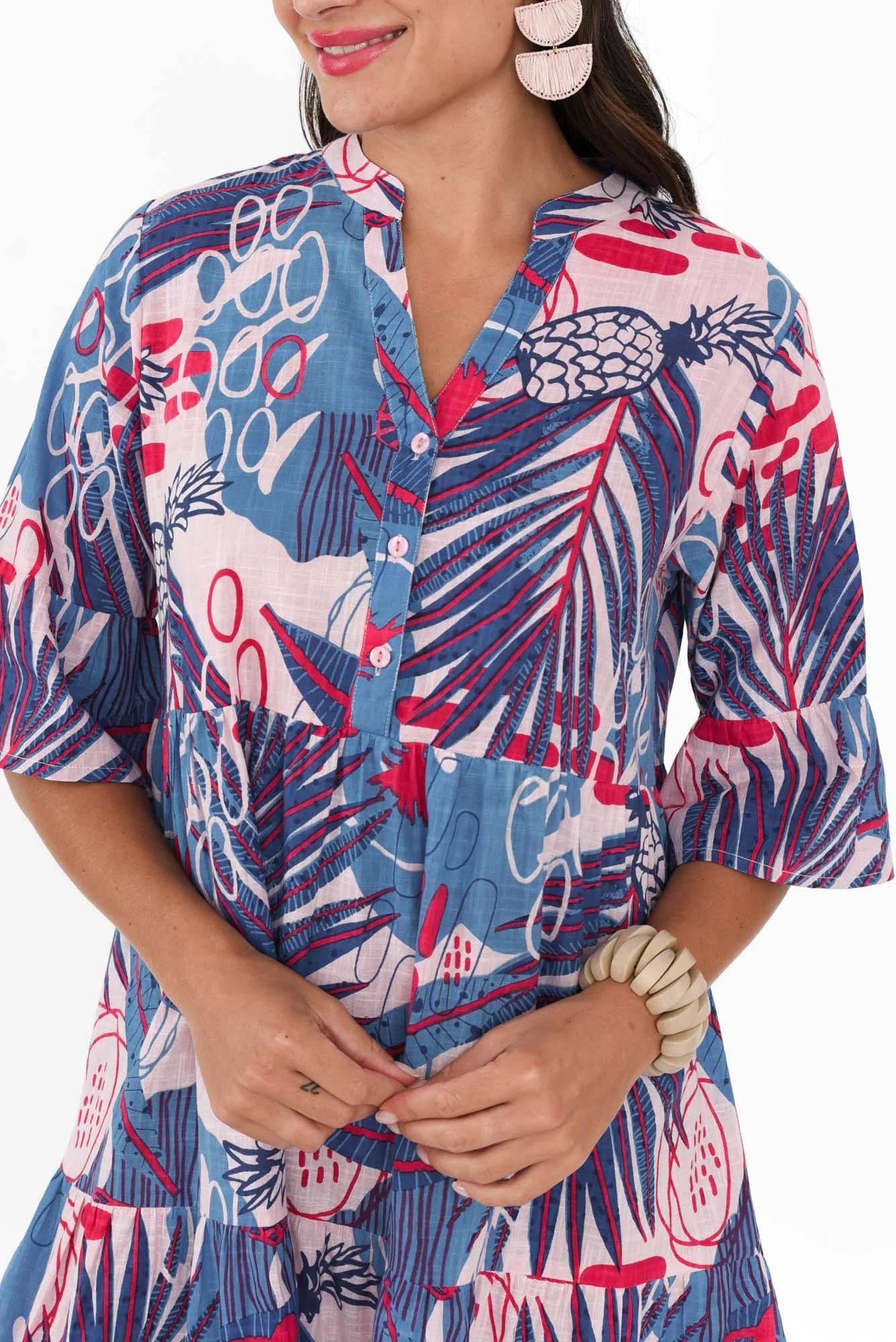 Senna Blue Tropical Cotton Dress