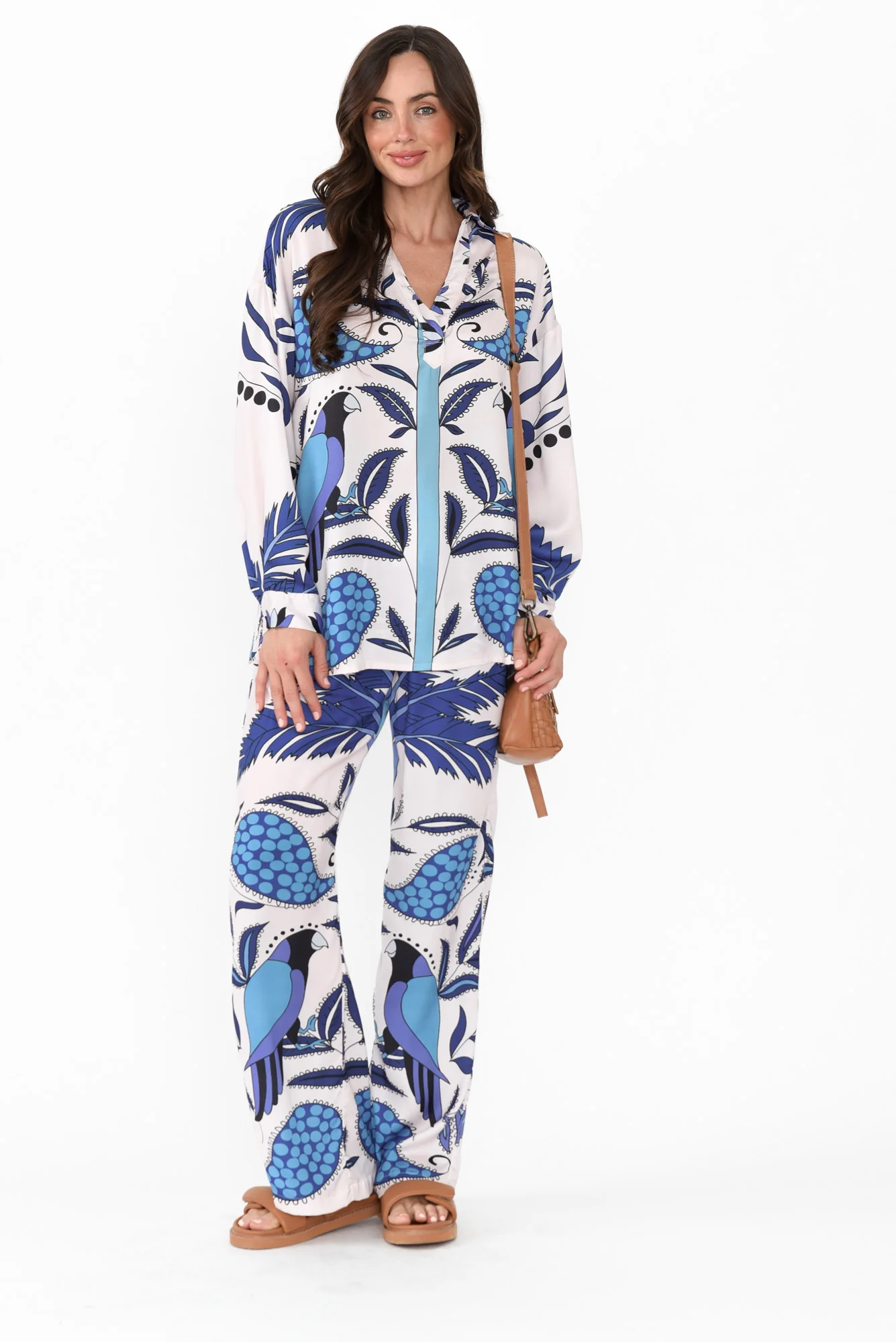 Sona Blue Tropical Wide Leg Pants