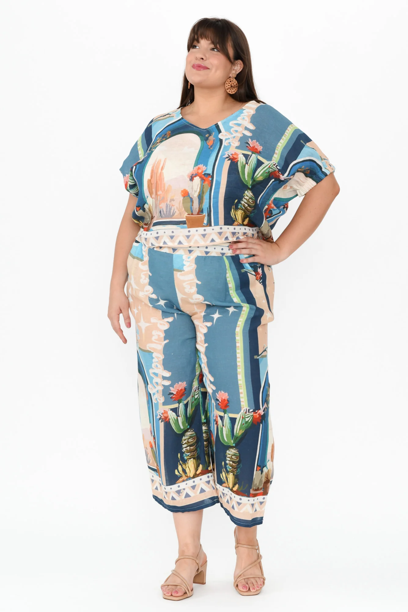 Sayuri Blue Cactus Linen Top