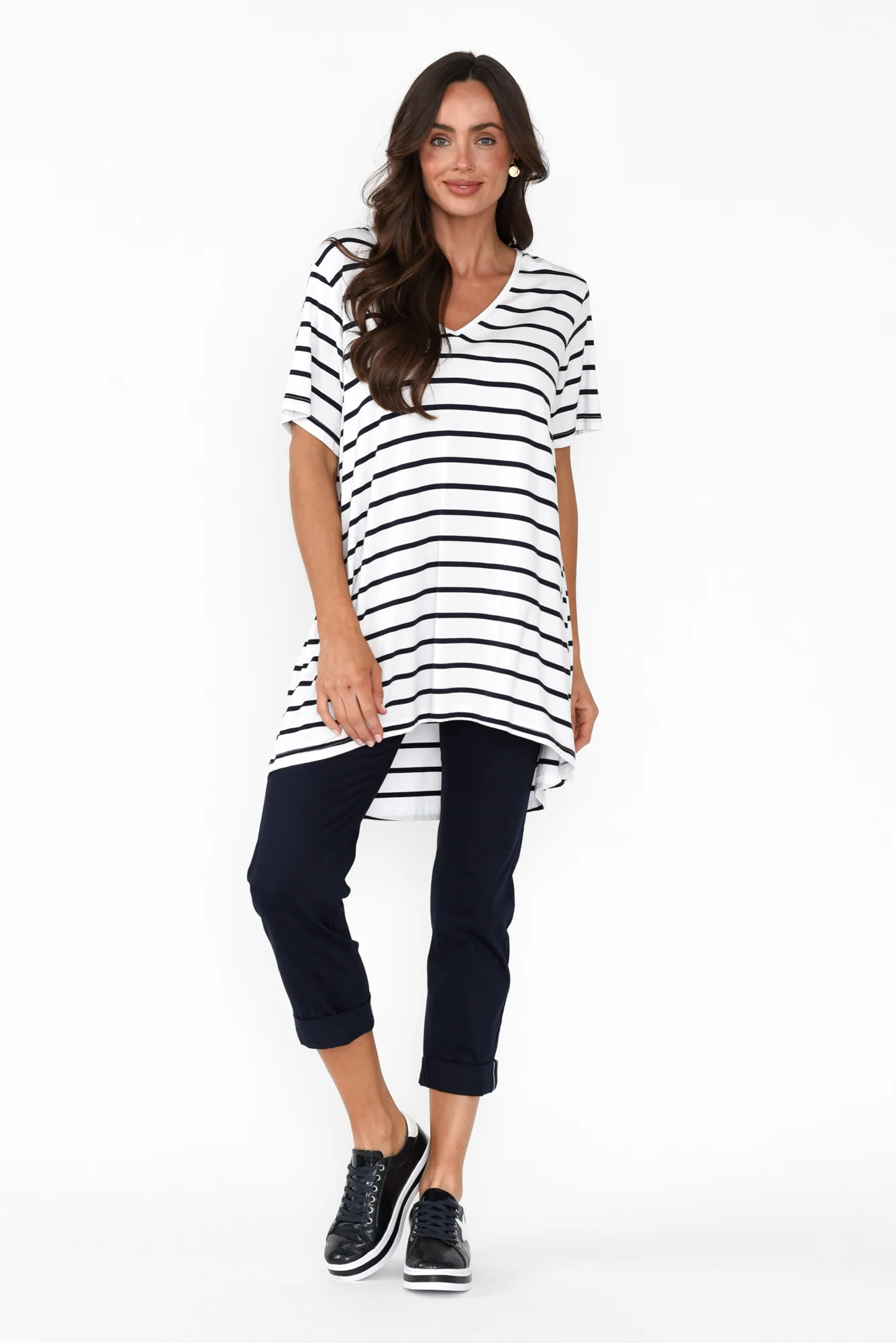 Isabella Navy Cotton Blend Pants