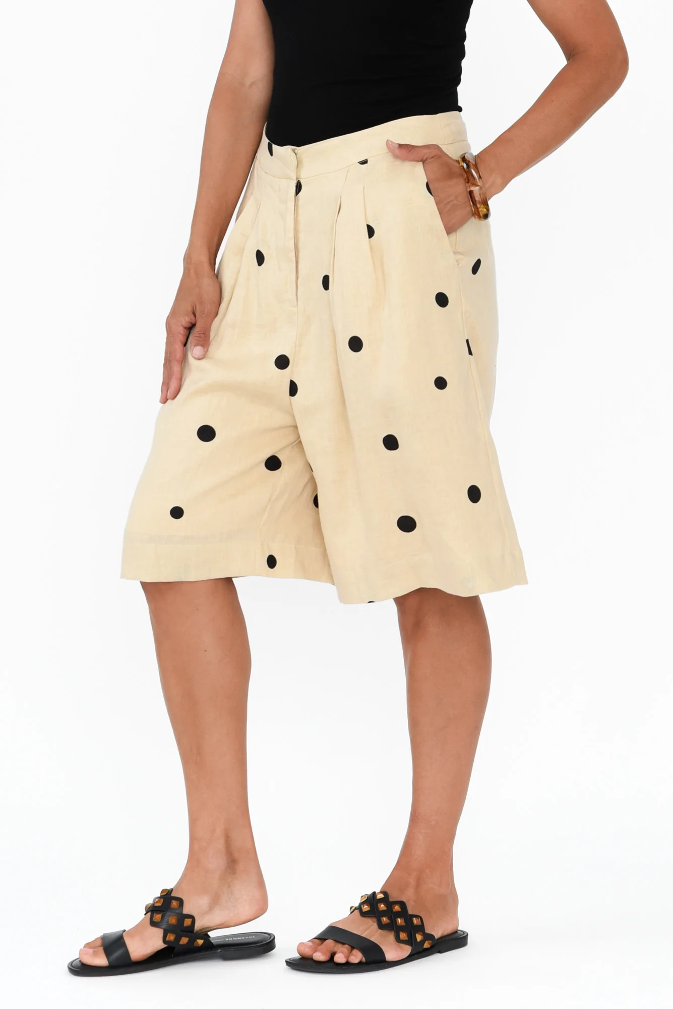 Lyria Natural Spot Linen Bermuda Shorts