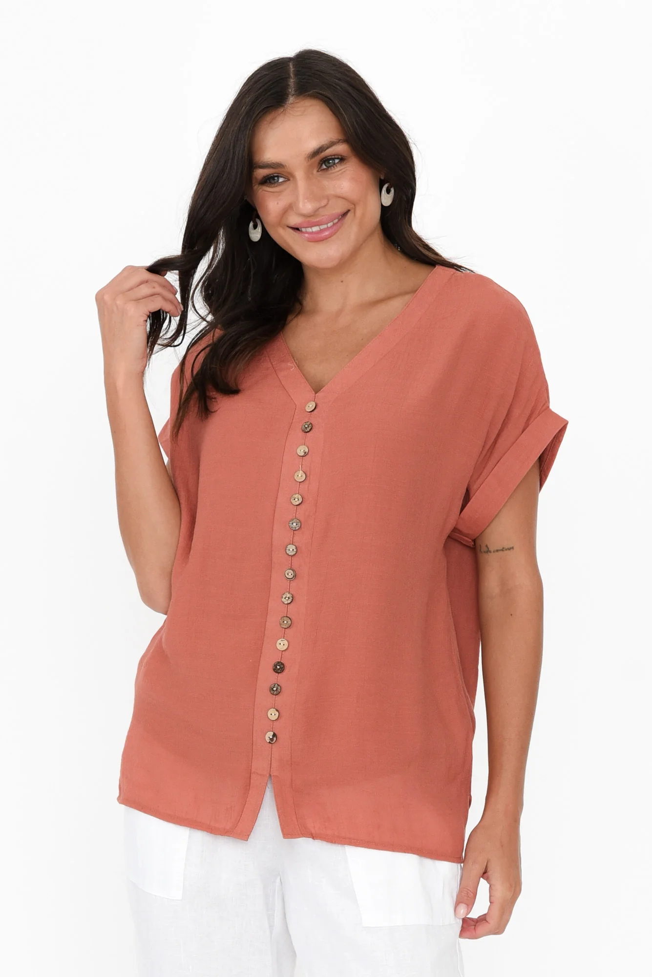 Miray Rust Button Top