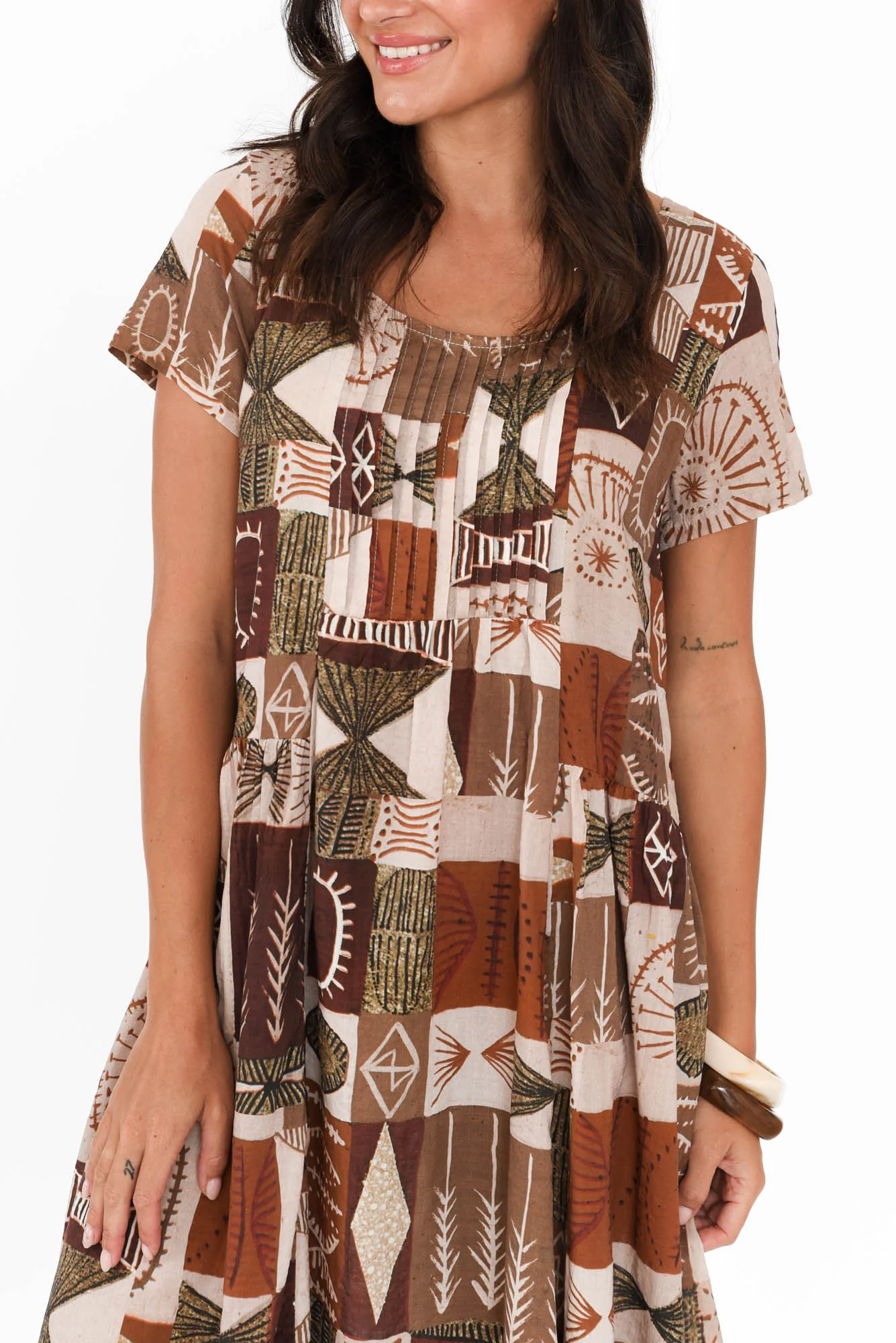 Hanoi Mocha Mosaic Cotton Blend Dress