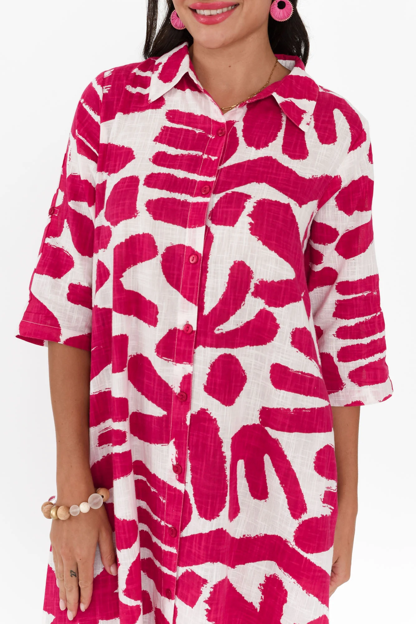 Tricia Pink Abstract Cotton Shirt Dress