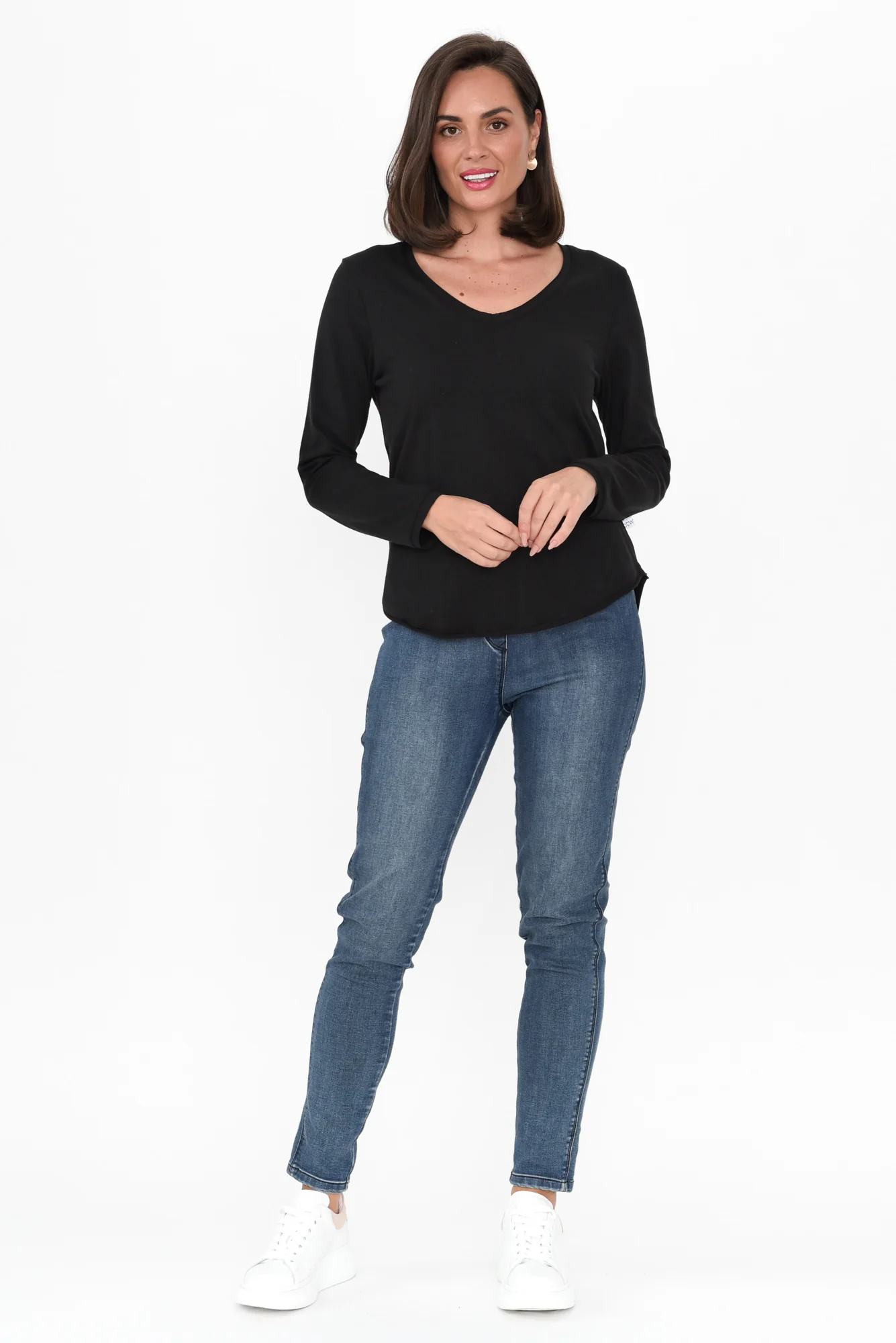 Suri Black Cotton Long Sleeve Top