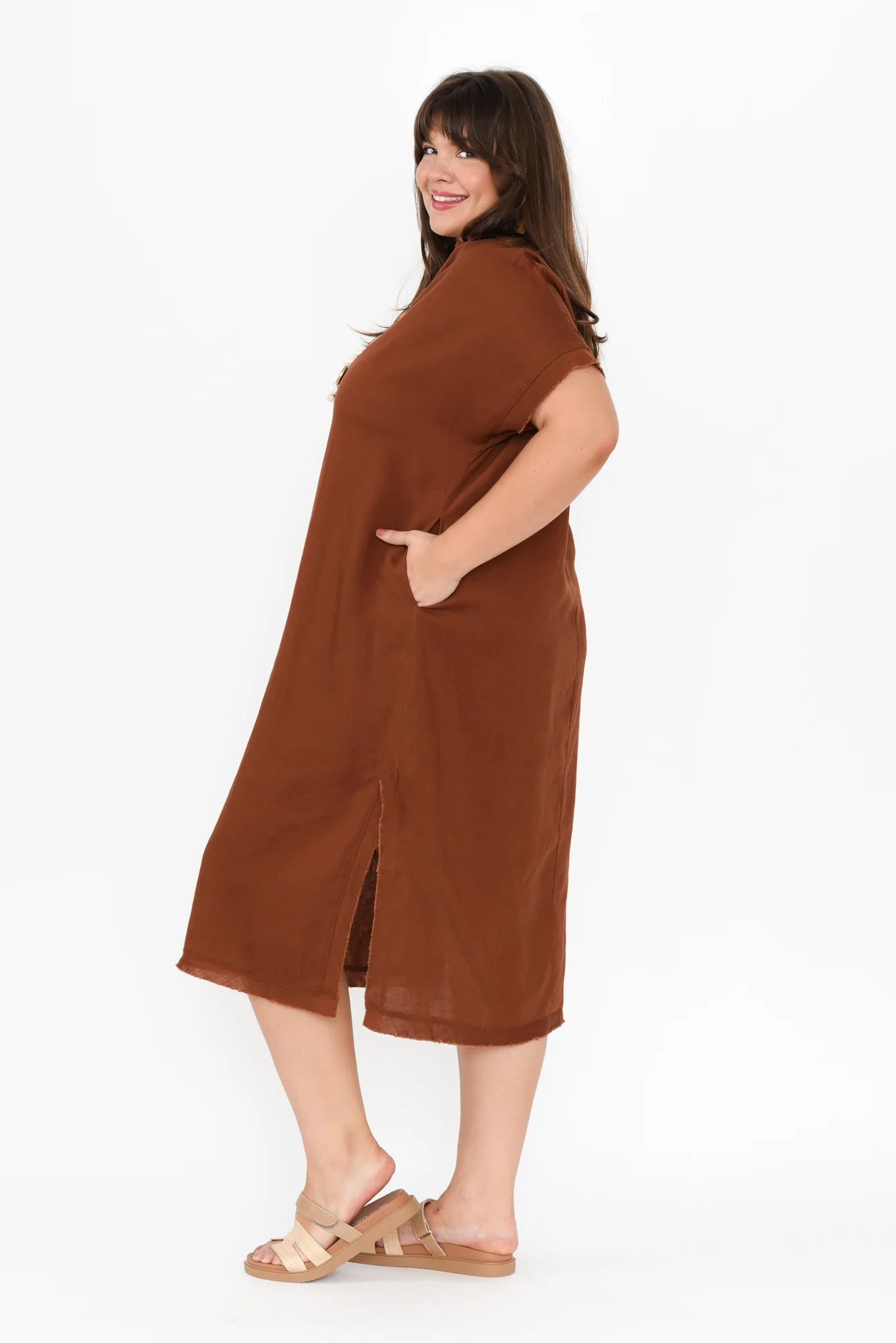 Darlene Brown Linen Blend Dress