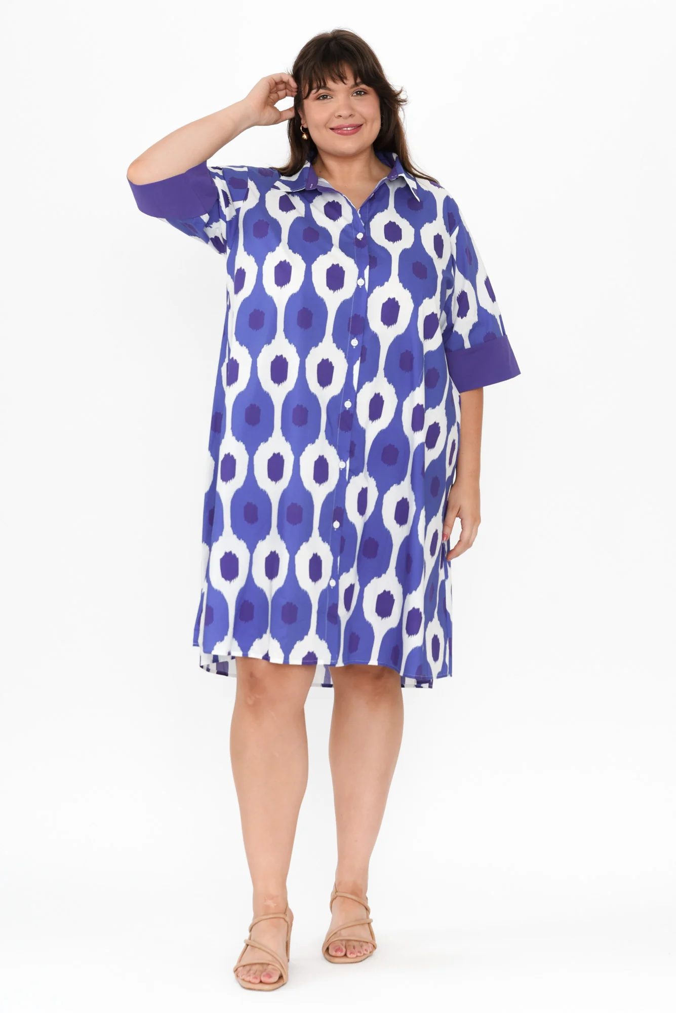 Cardiff Blue Abstract Spot Cotton Poplin Dress