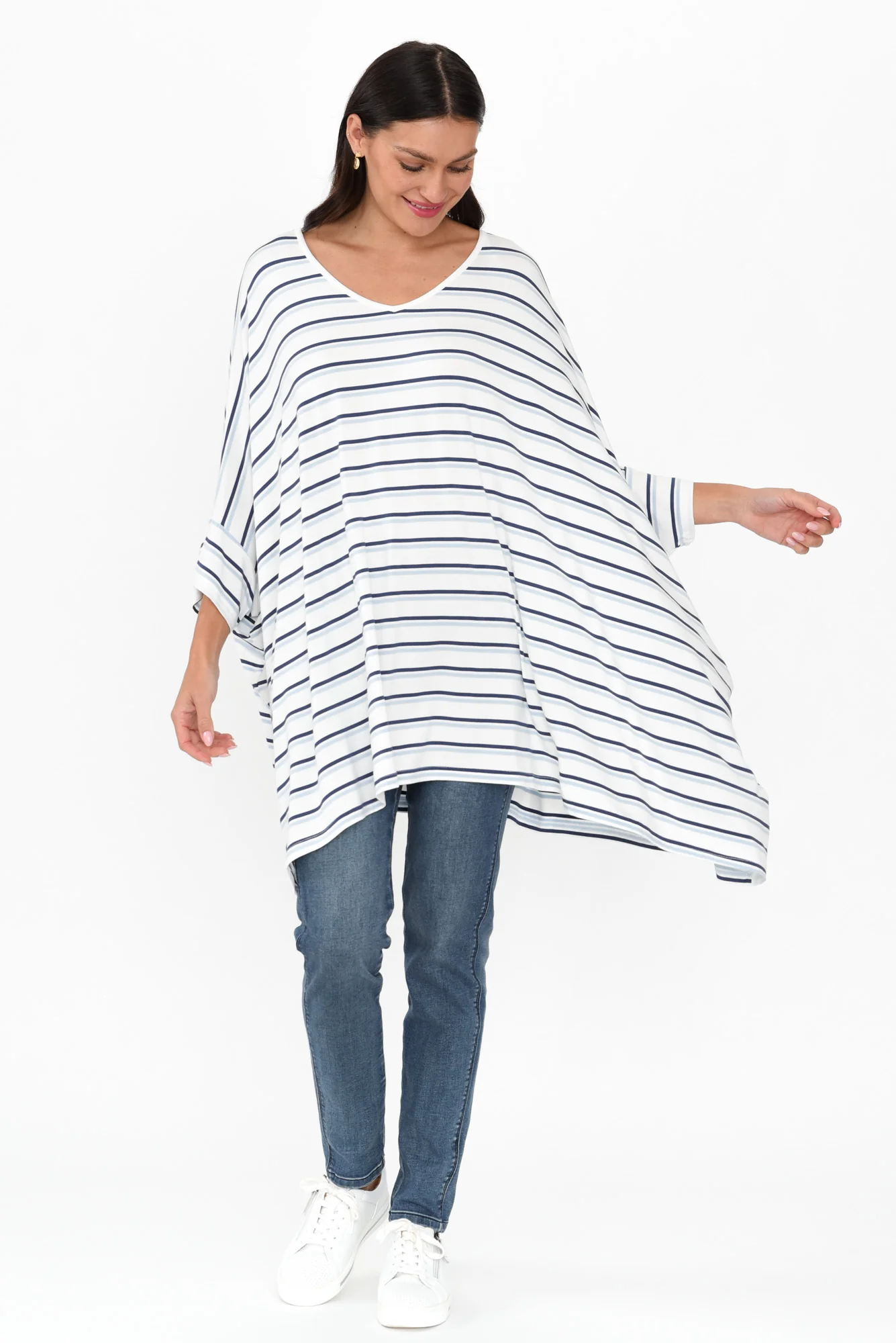 Blue Stripe Oversized Bamboo Drape Top