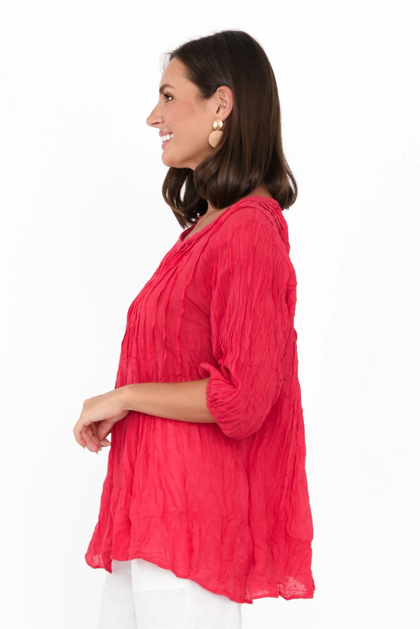 Selma Berry Crinkle Cotton Top