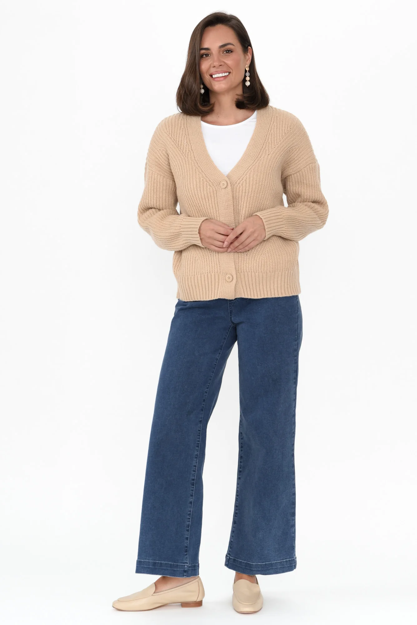 Shara Beige Knit Button Cardigan