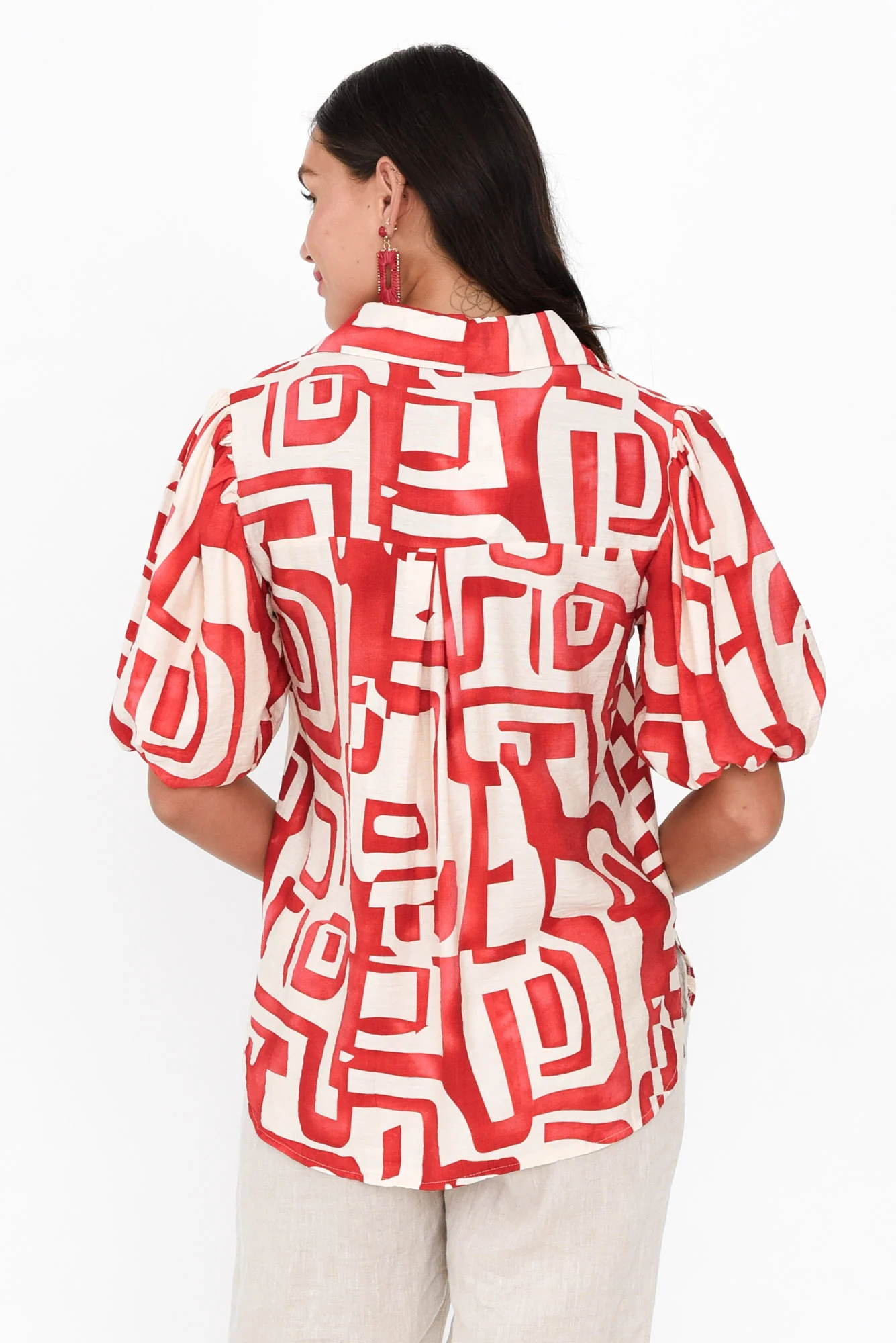 Eileen Red Abstract Collared Shirt