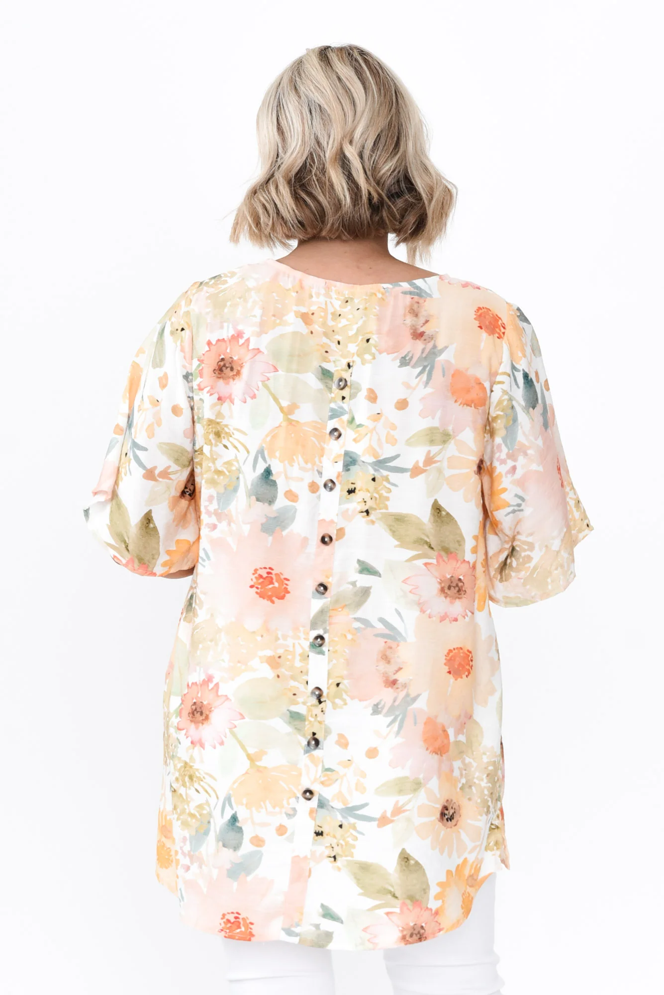 Marian White Floral Linen Blend Top