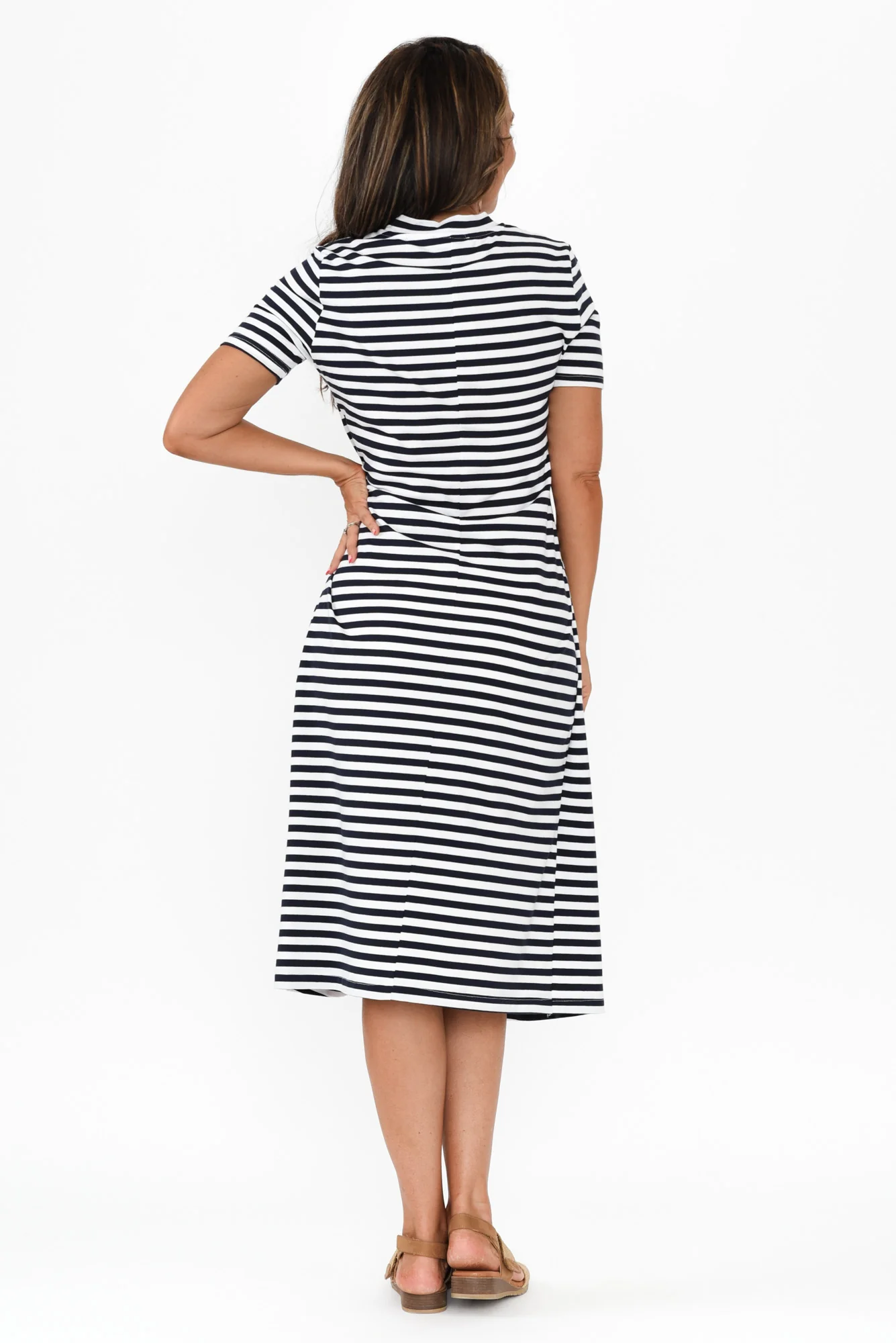 Georgie Navy Stripe Wrap Cotton Tee Dress