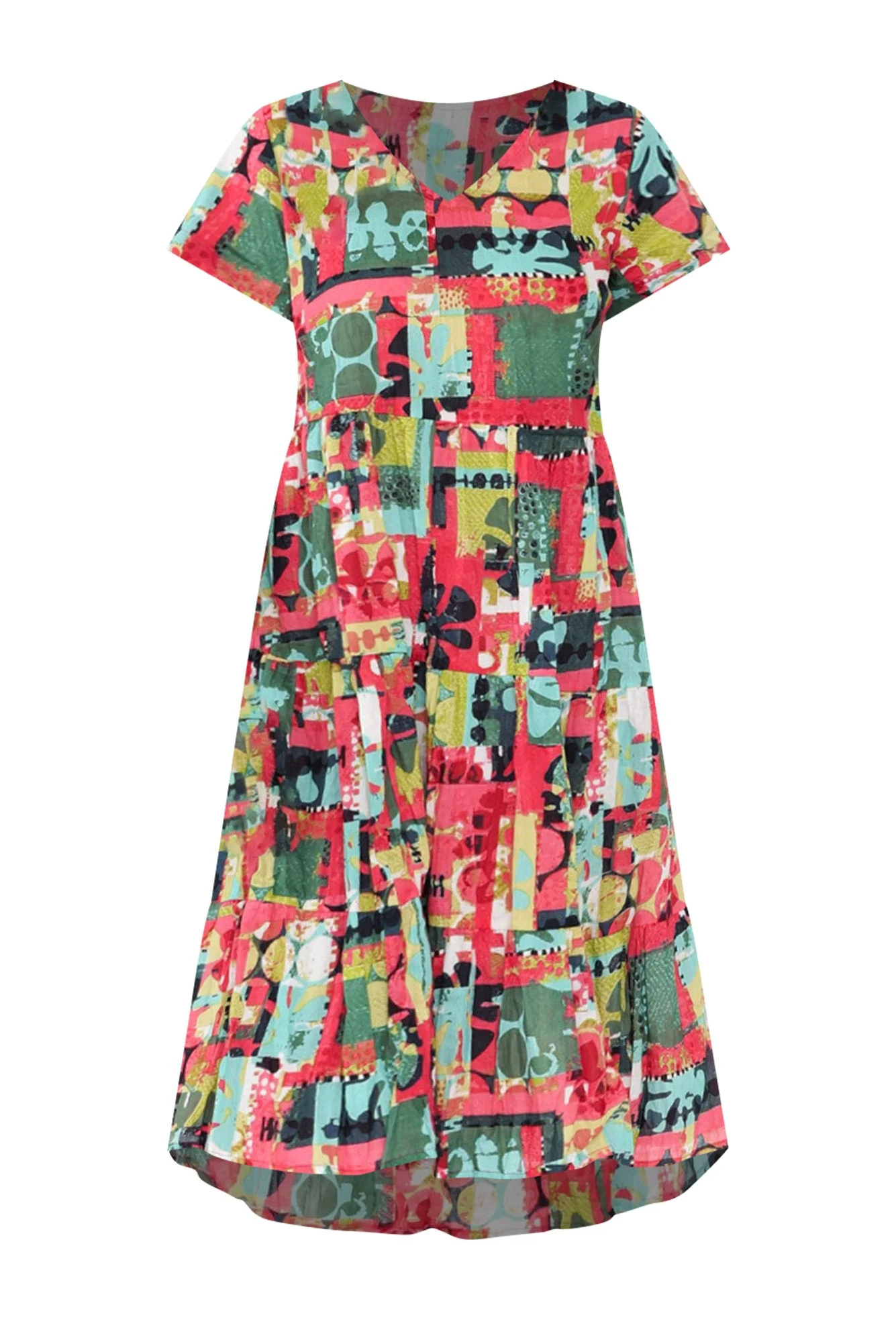 Lania Pink Patchwork Crinkle Cotton Dress