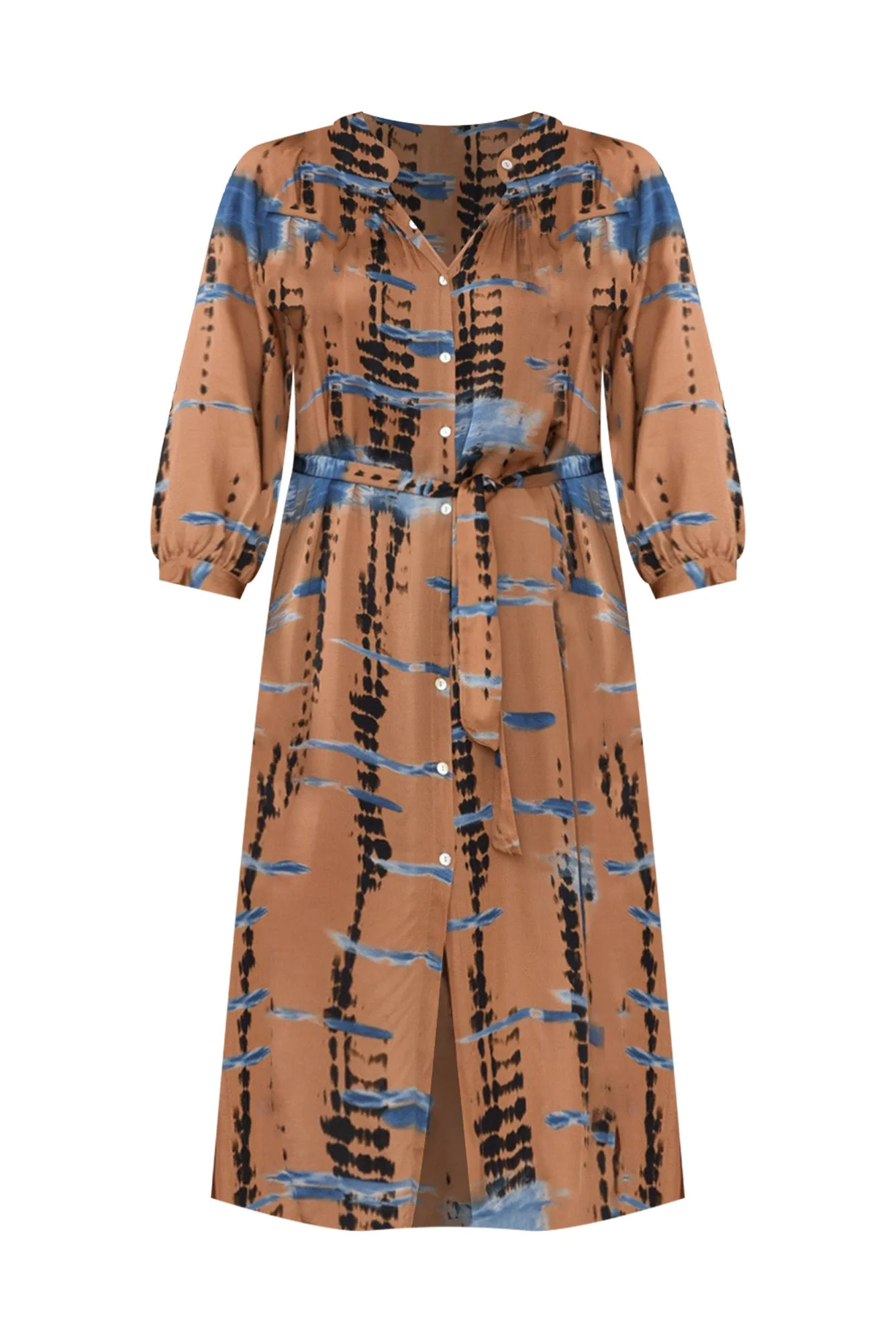 Hills Tan Abstract Silk Blend Dress