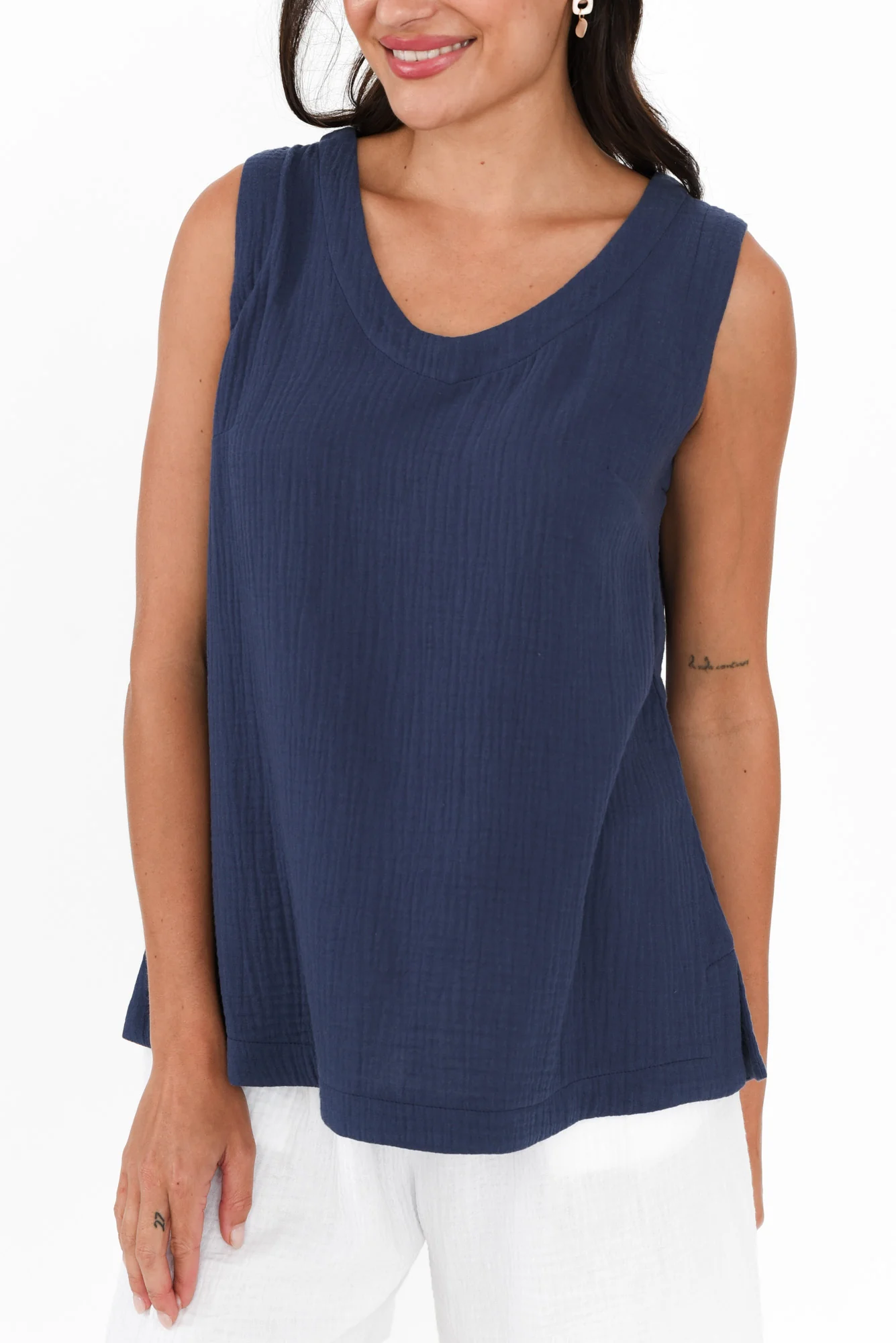 Reuben Navy Cotton Cheesecloth Tank
