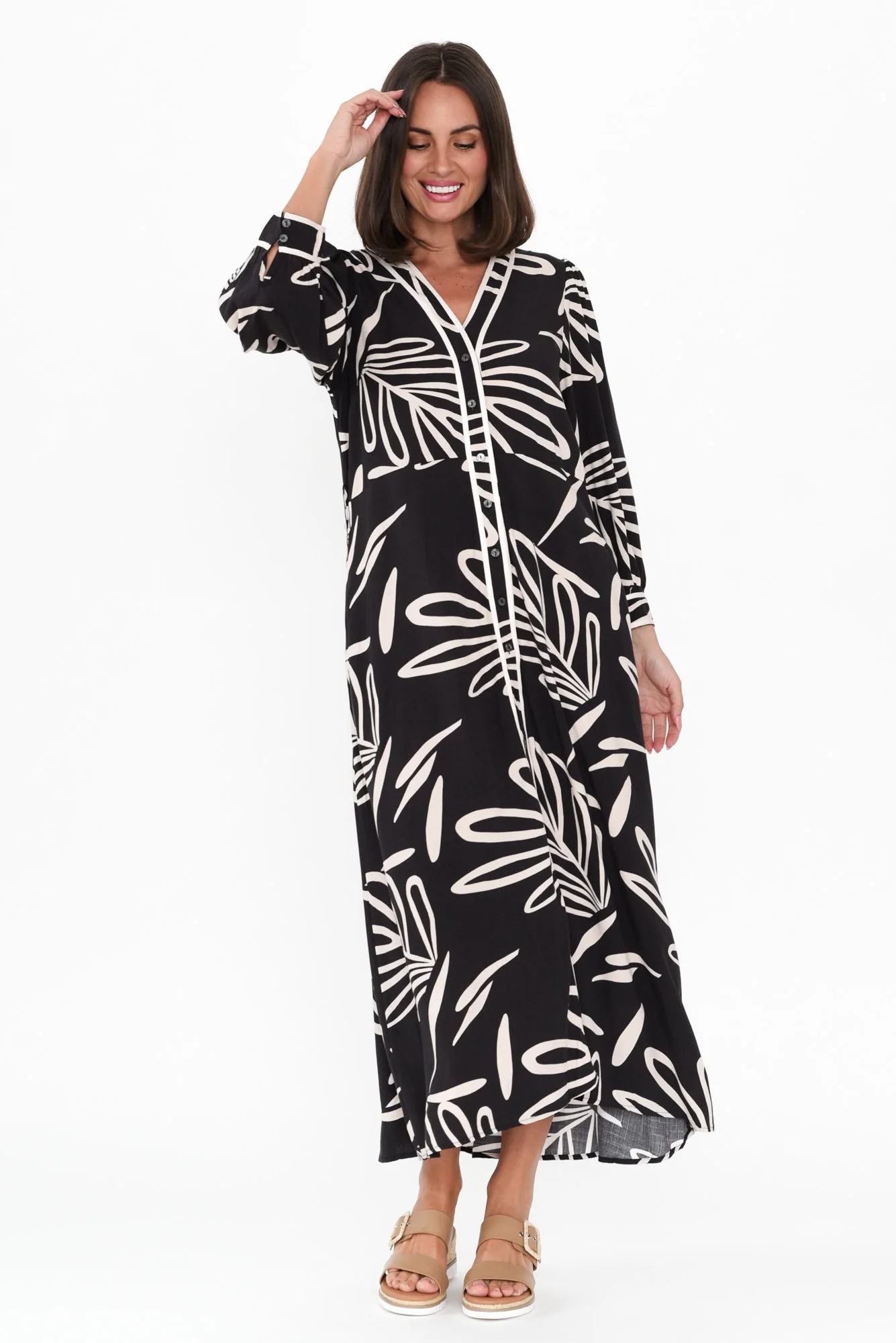 Jaya Black Leaf Tie Dress