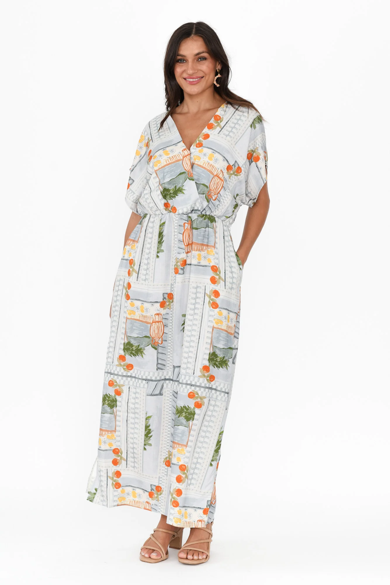 Terrace Blue Postcard Tie Dress