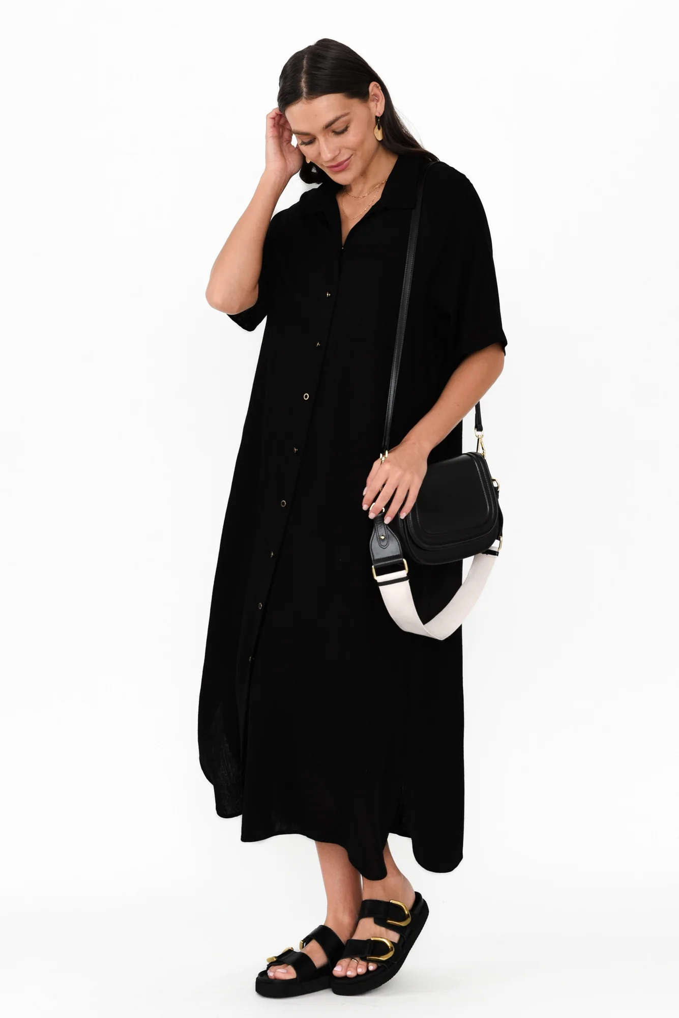 Statues Black Linen Blend Shirt Dress