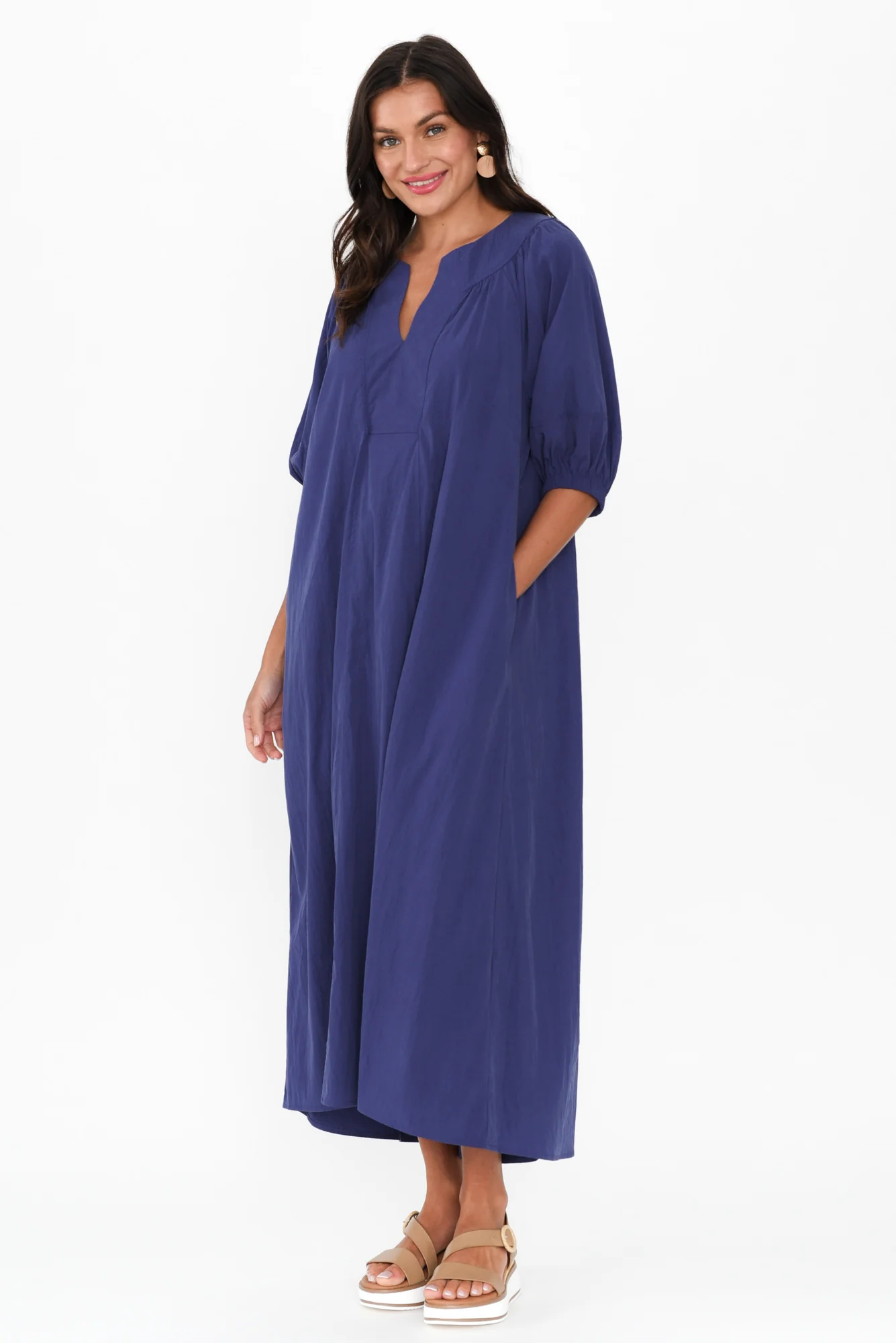 Nellie Blue Pocket Midi Dress