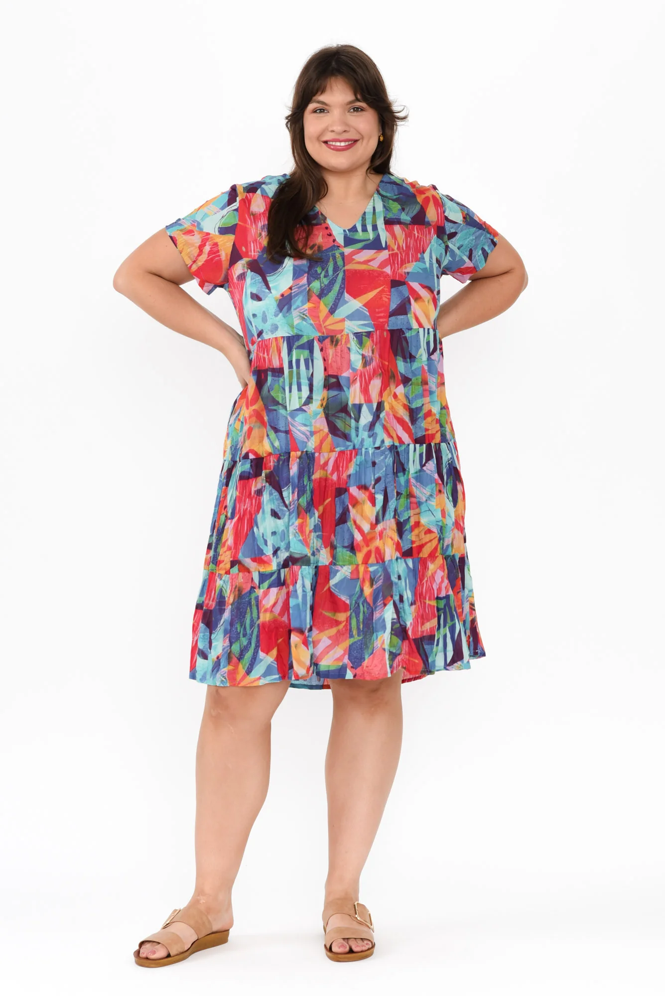 Lania Turquoise Garden Crinkle Cotton Dress
