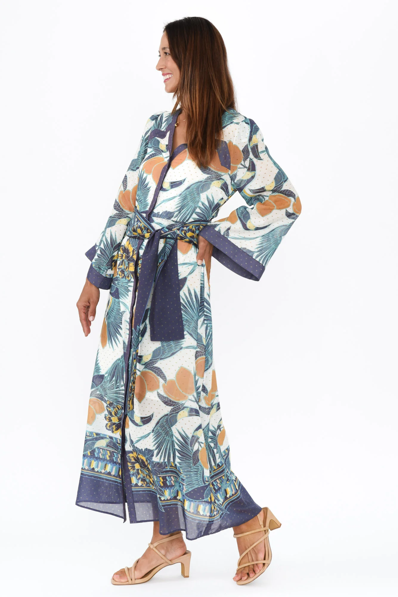 Kimona Blue Tropical Cotton Silk Dress