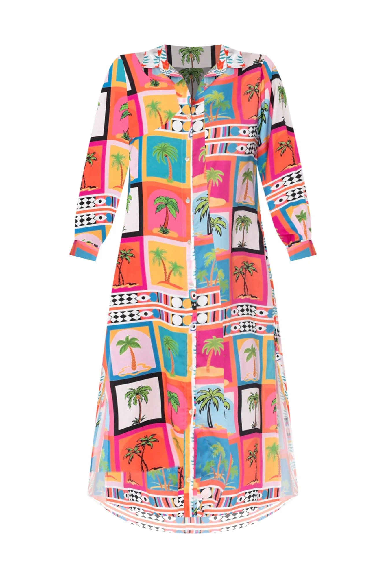 Shayli Pink Tropical Shirt Dress